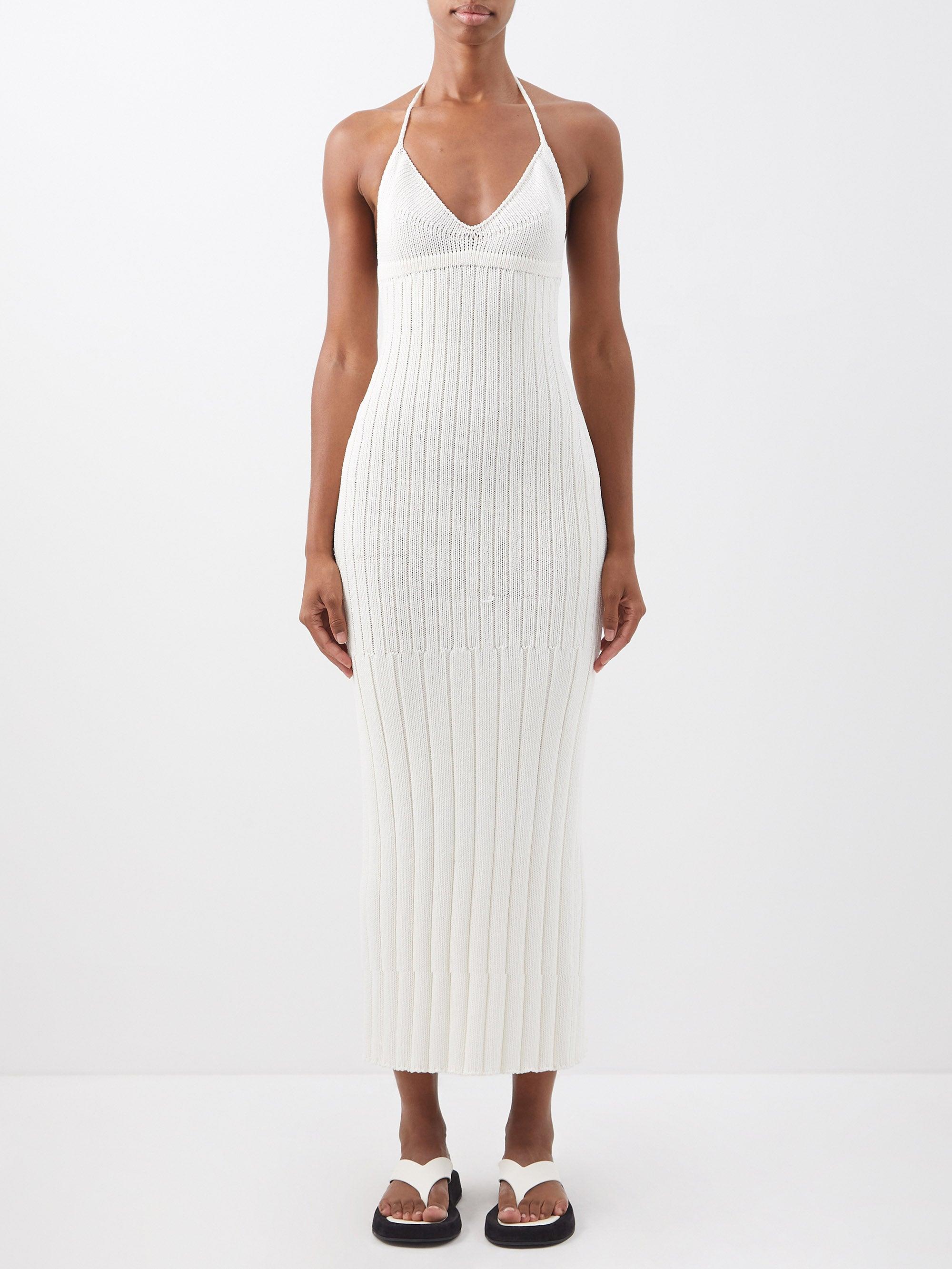 Khaite Olympia Ribbedknit Cottonblend Midi Dress in Ivory (White