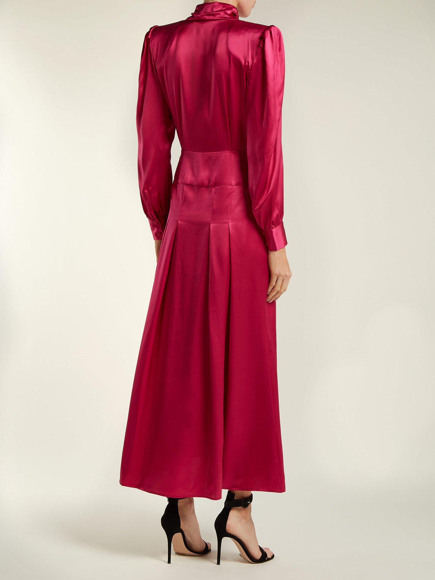 Alessandra Rich Pleated Panelled Silk Satin Dress in Pink - Lyst