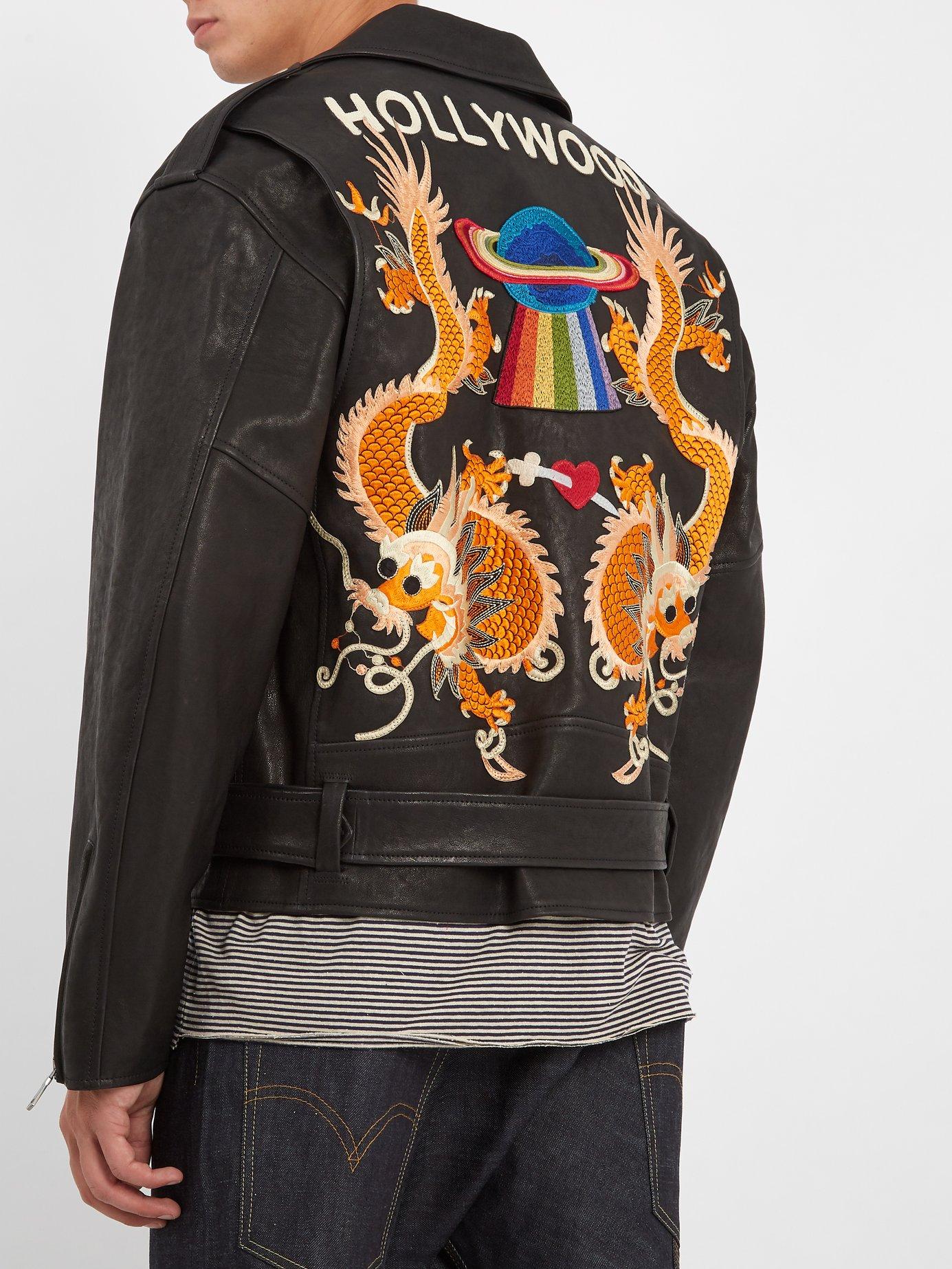 Gucci Dragon Appliqué Leather Jacket in Black for Men | Lyst