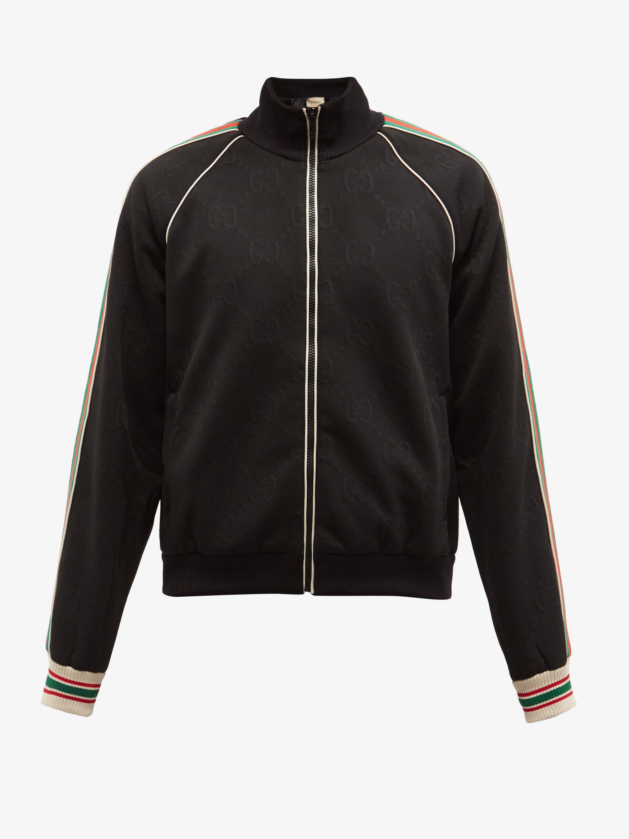 Gucci Web-stripe Gg-jacquard Zipped Jersey Track Jacket in Black