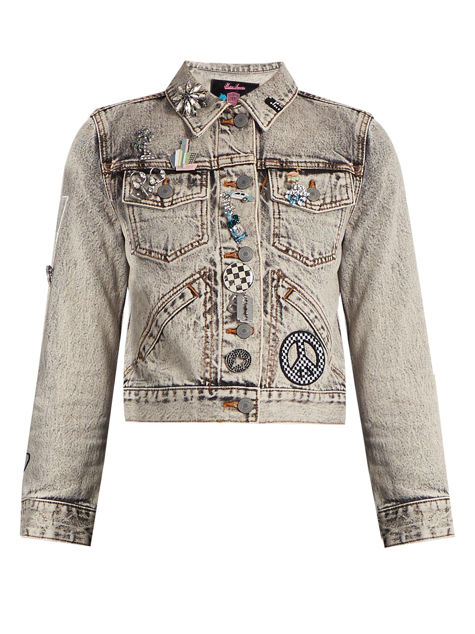 Marc Jacobs Paradise-embellished Denim Jacket in Gray | Lyst