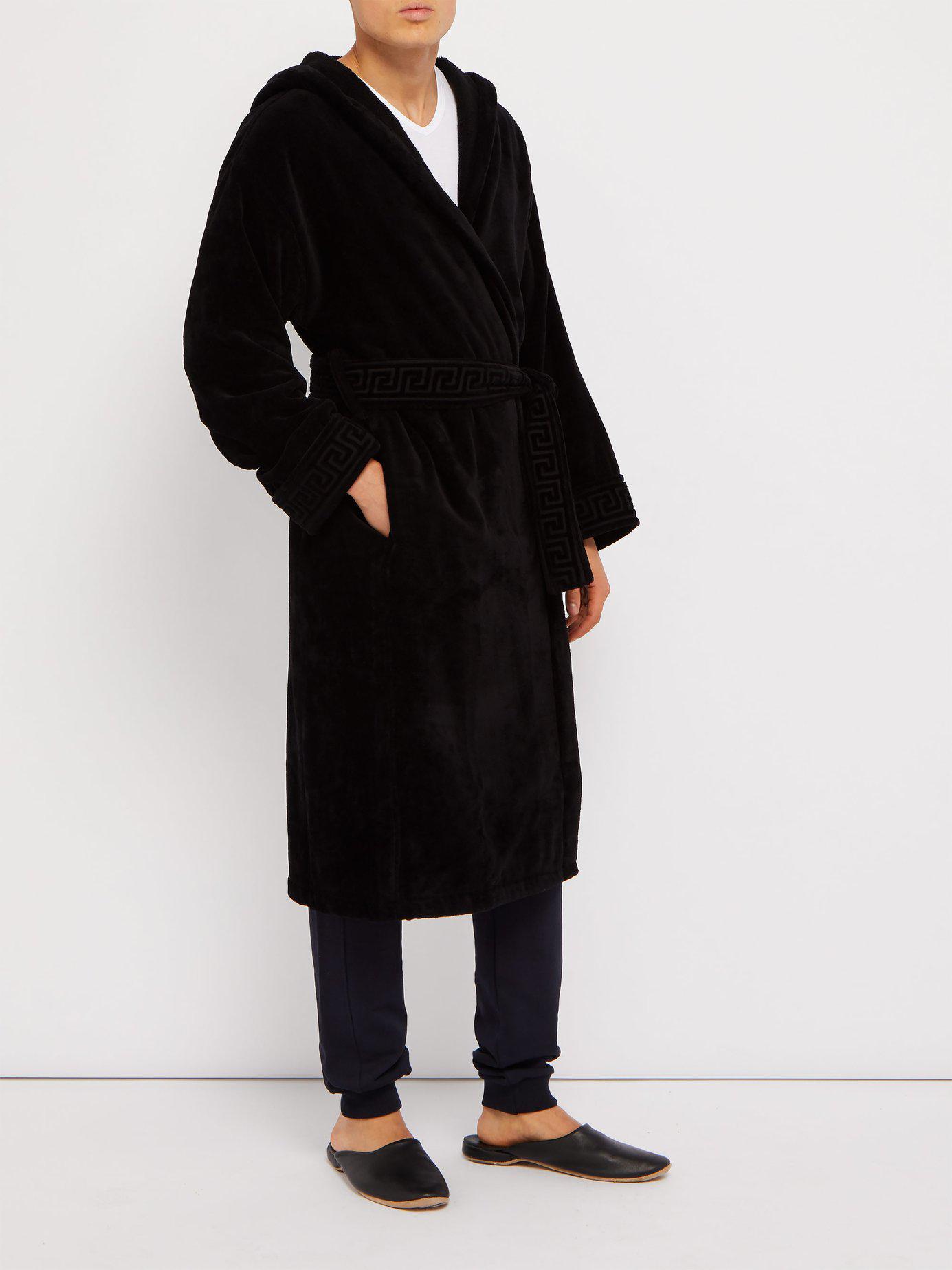 Versace Medusa Cotton Hooded Robe in Black for Men | Lyst