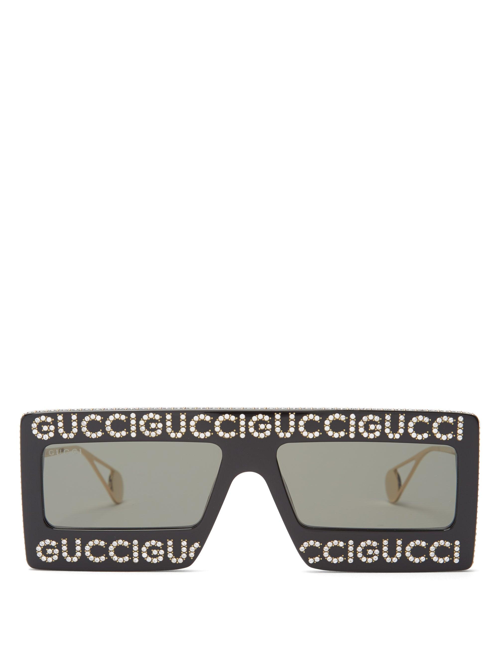 Gucci Hollywood Forever Rectangle Acetate Sunglasses in Black | Lyst