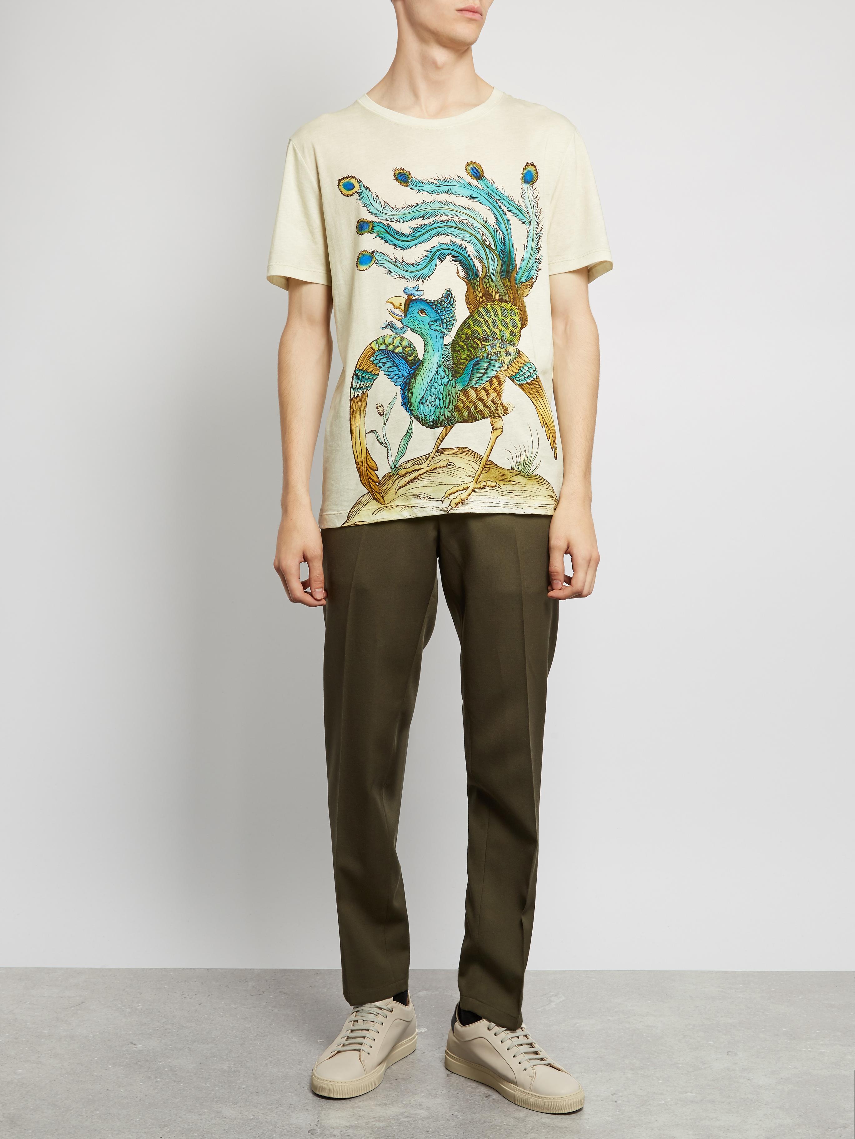 Gucci Peacock-print Cotton T-shirt for Men - Lyst