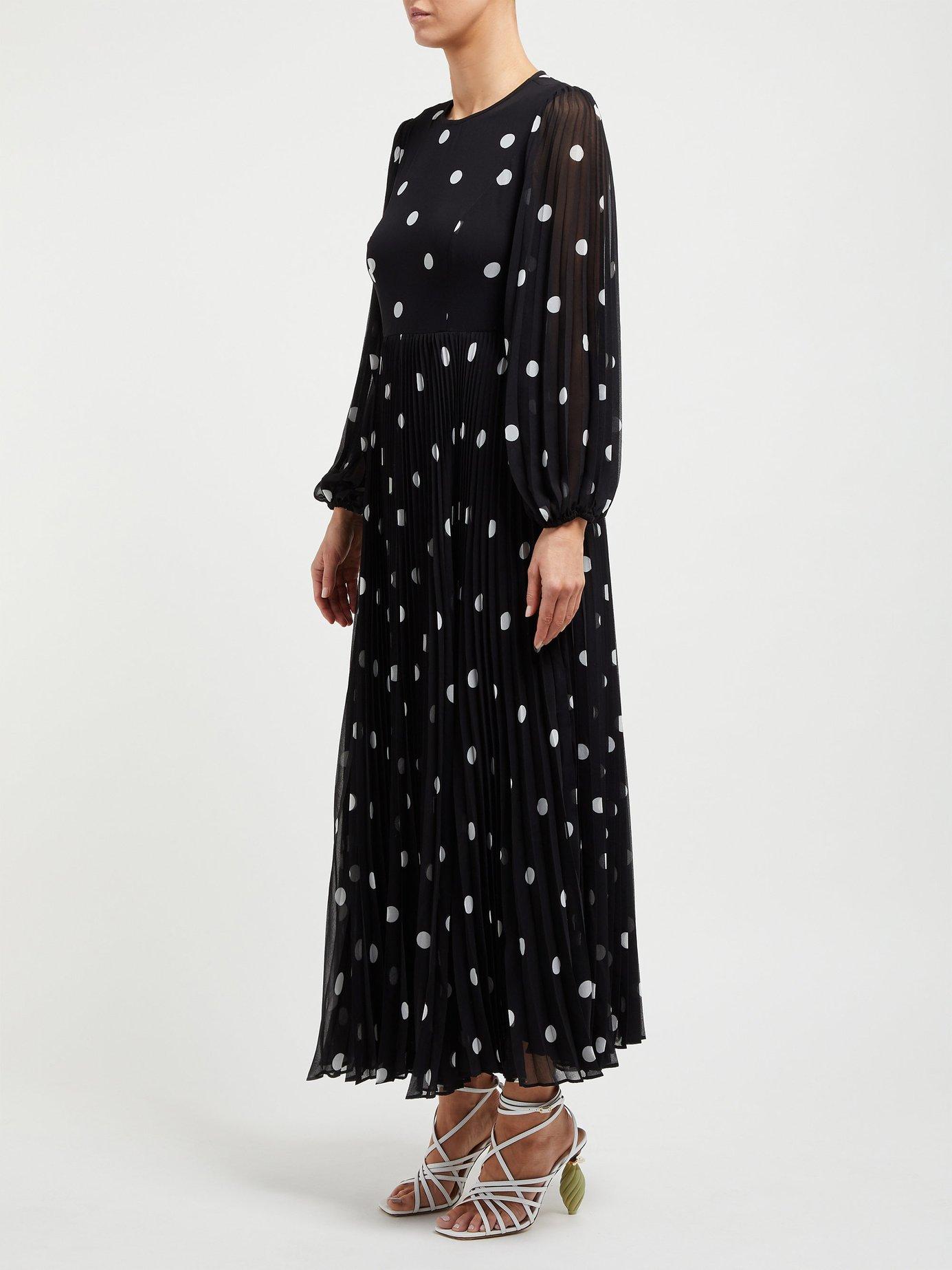 Zimmermann Chiffon Sunray Polka Dot Print Pleated Dress in Black White