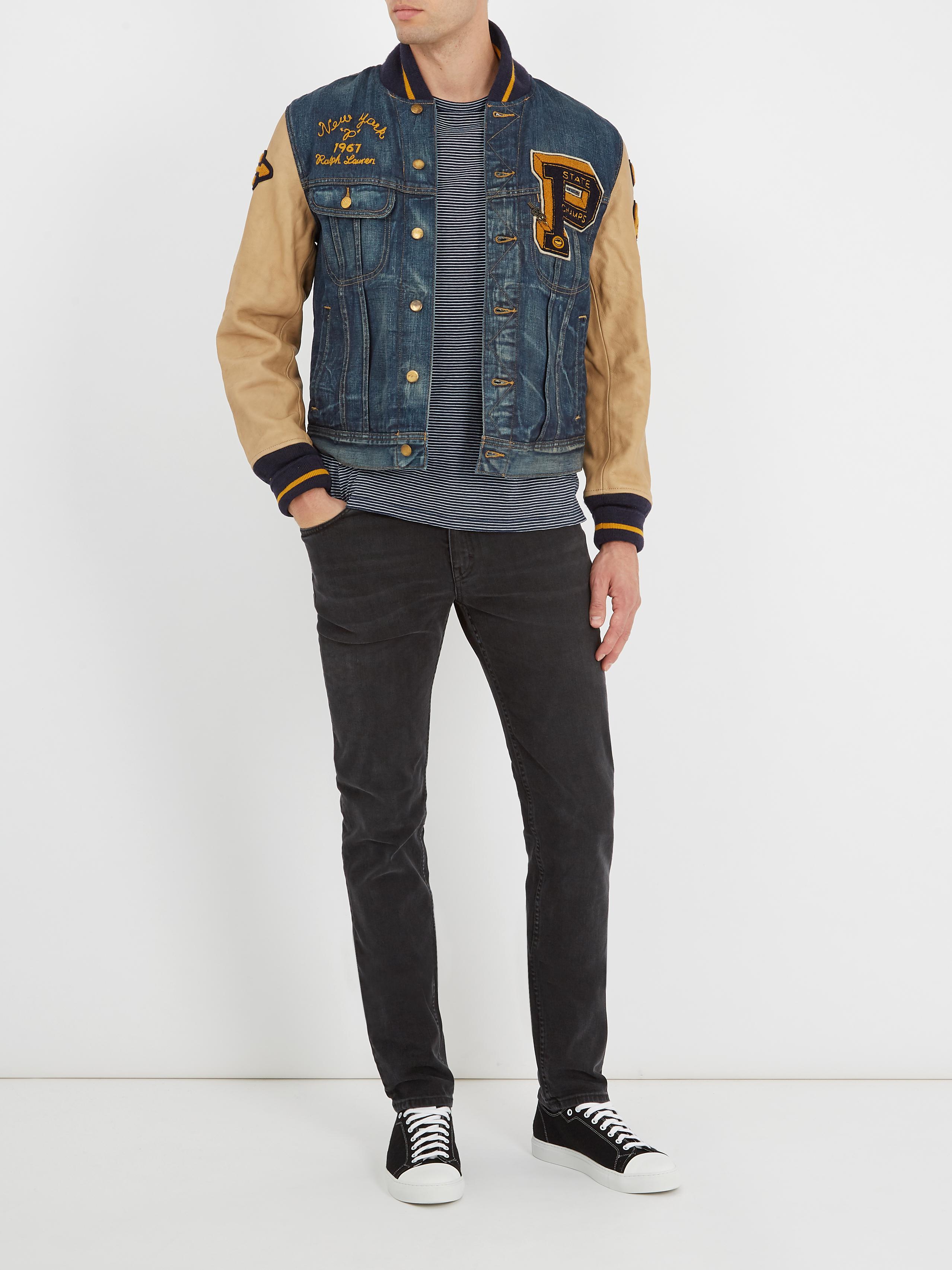 Polo Ralph Lauren Leather-sleeved Denim Varsity Jacket in Blue for Men |  Lyst