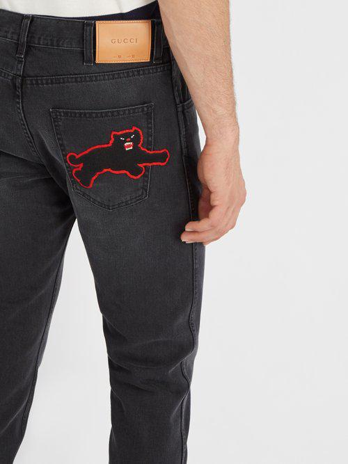 Gucci Panther-appliqué Slim-leg Jeans in Black for Men | Lyst