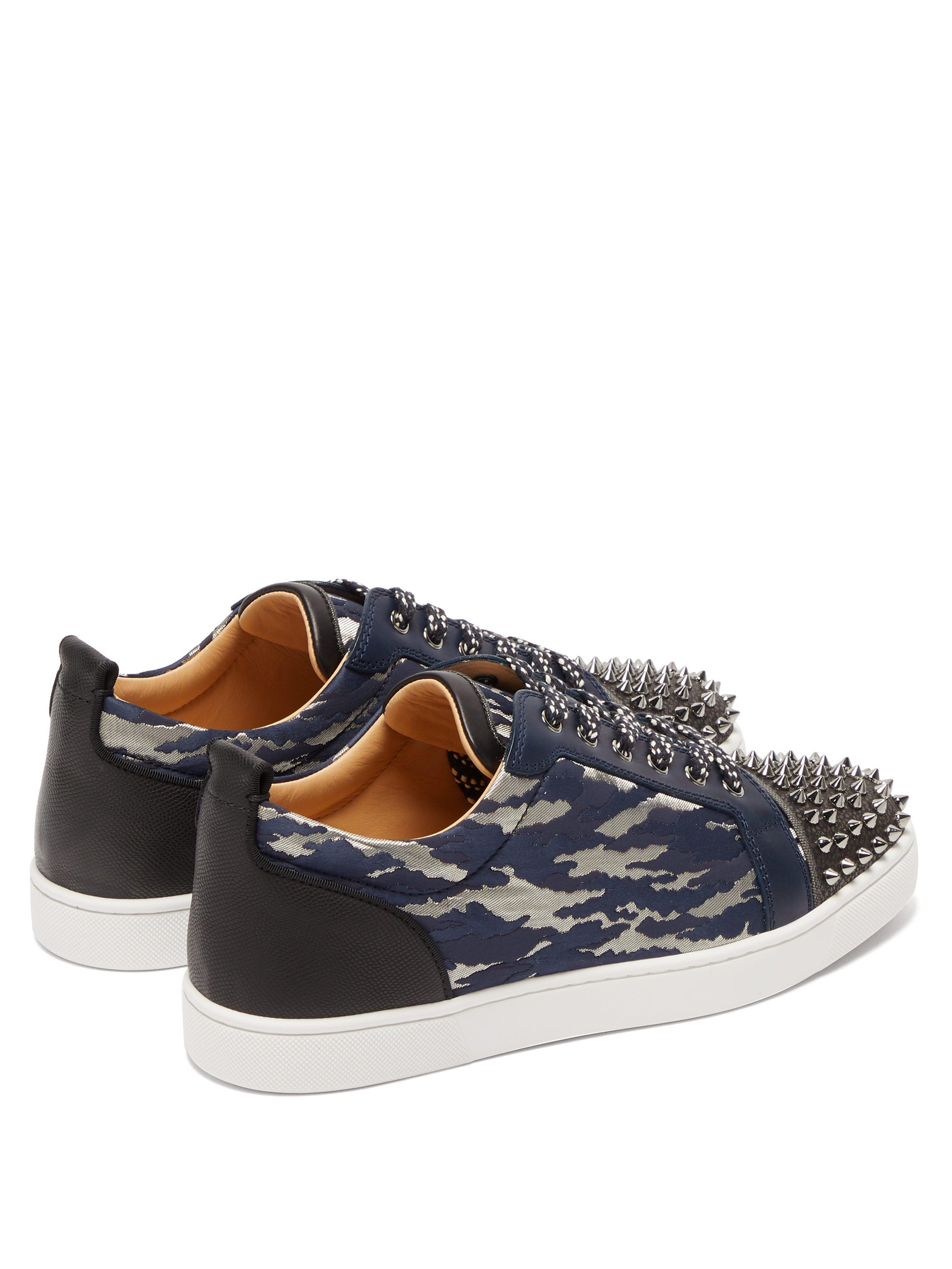 Christian Louboutin Leather Louis Junior Spikes Orlato Jacquard Camouloubi Trainers in Navy (Blue) for Men Lyst