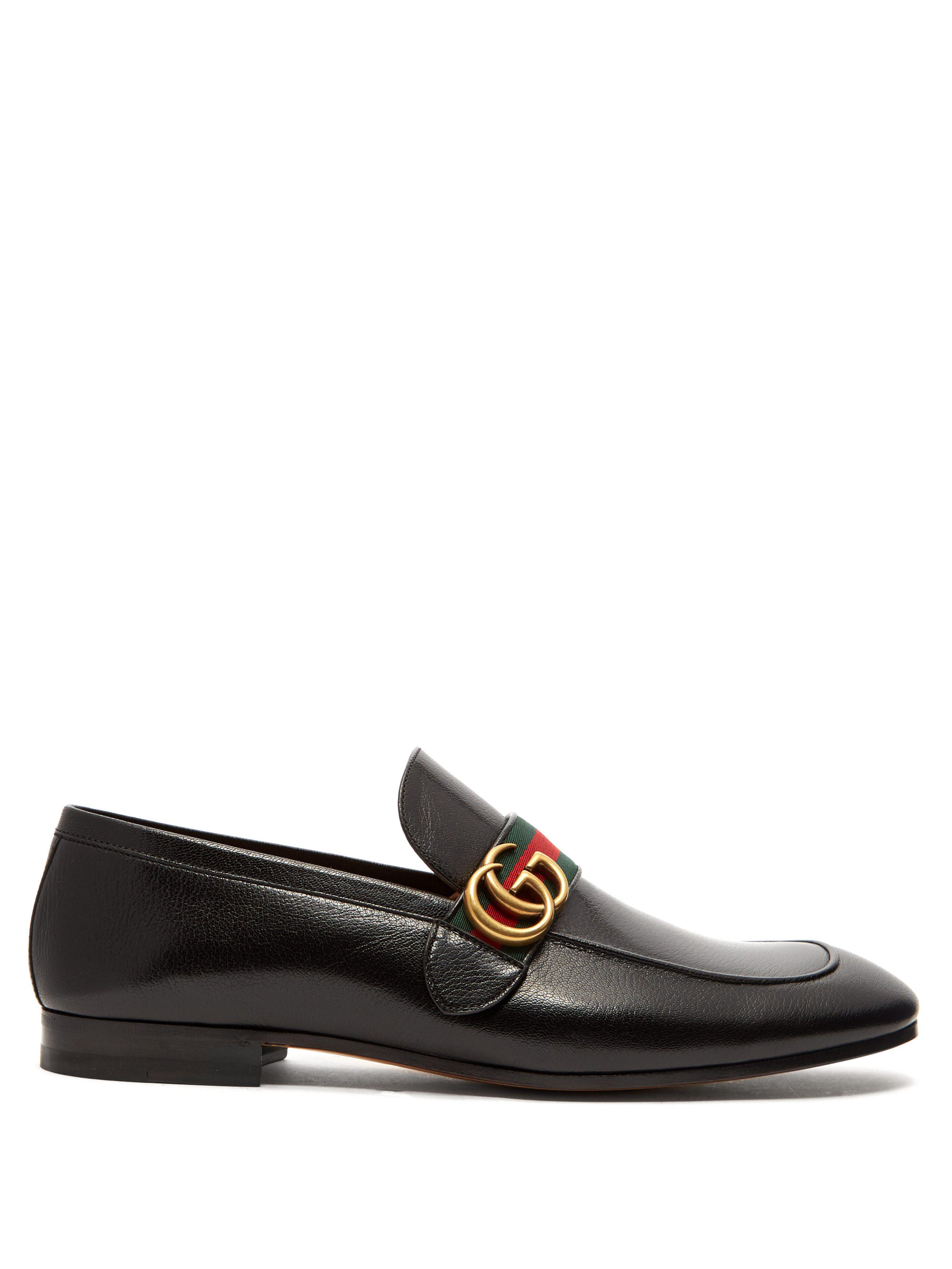 Gucci Donnie Gg Web Stripe Leather Loafers in Black for Men - Lyst