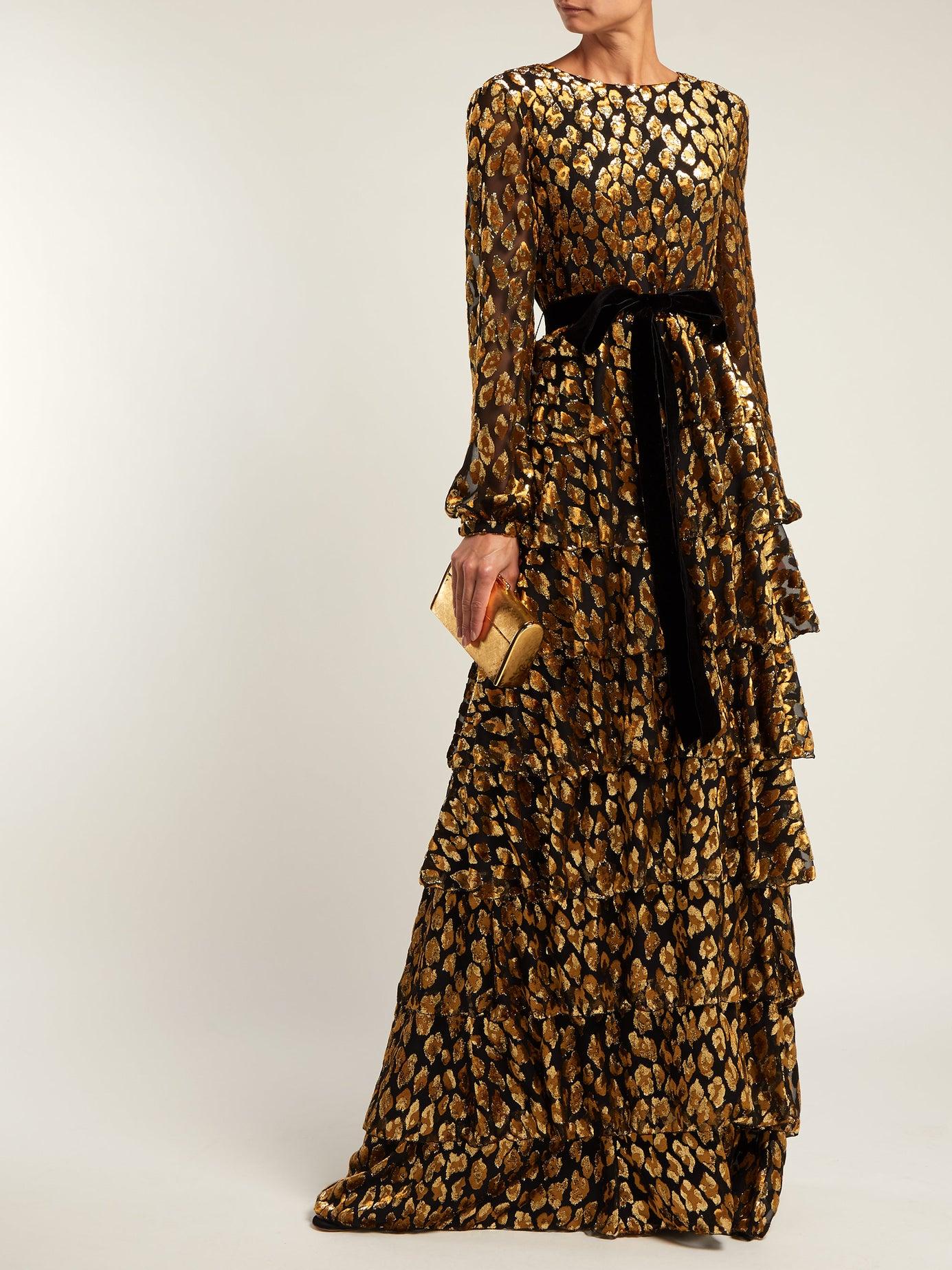 Valentino Tiered Leopard Fil-coupé Gown in Black Gold (Metallic) - Lyst
