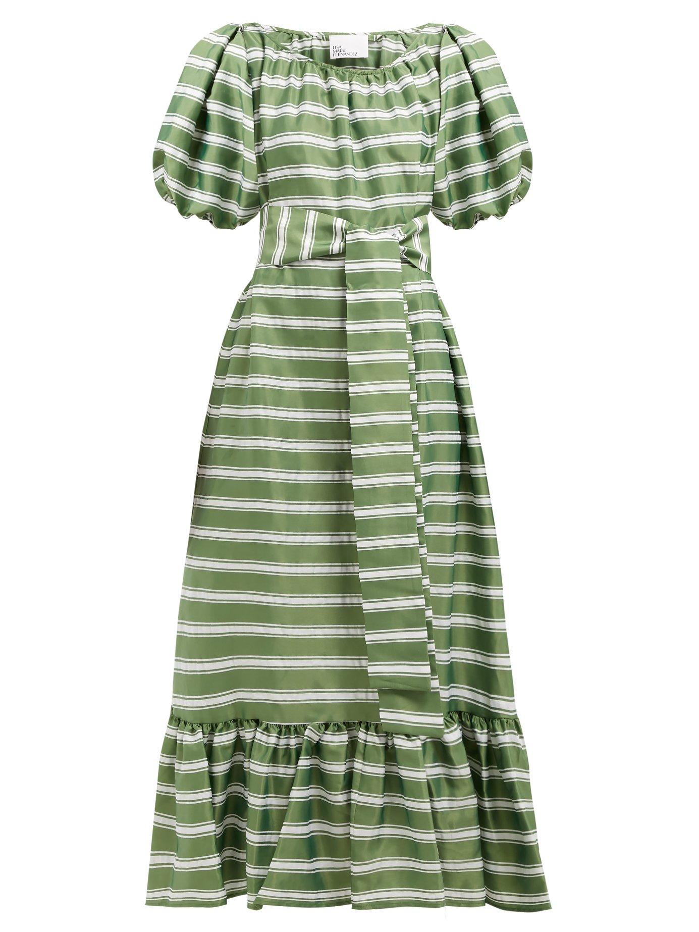 Lisa Marie Fernandez Prairie Striped Satin Dress in Green/White (Green ...