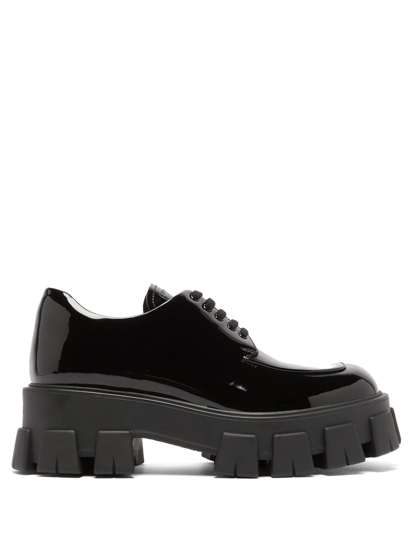 Prada Exaggerated Sole Patent Leather Derby Shoes in Black | Lyst