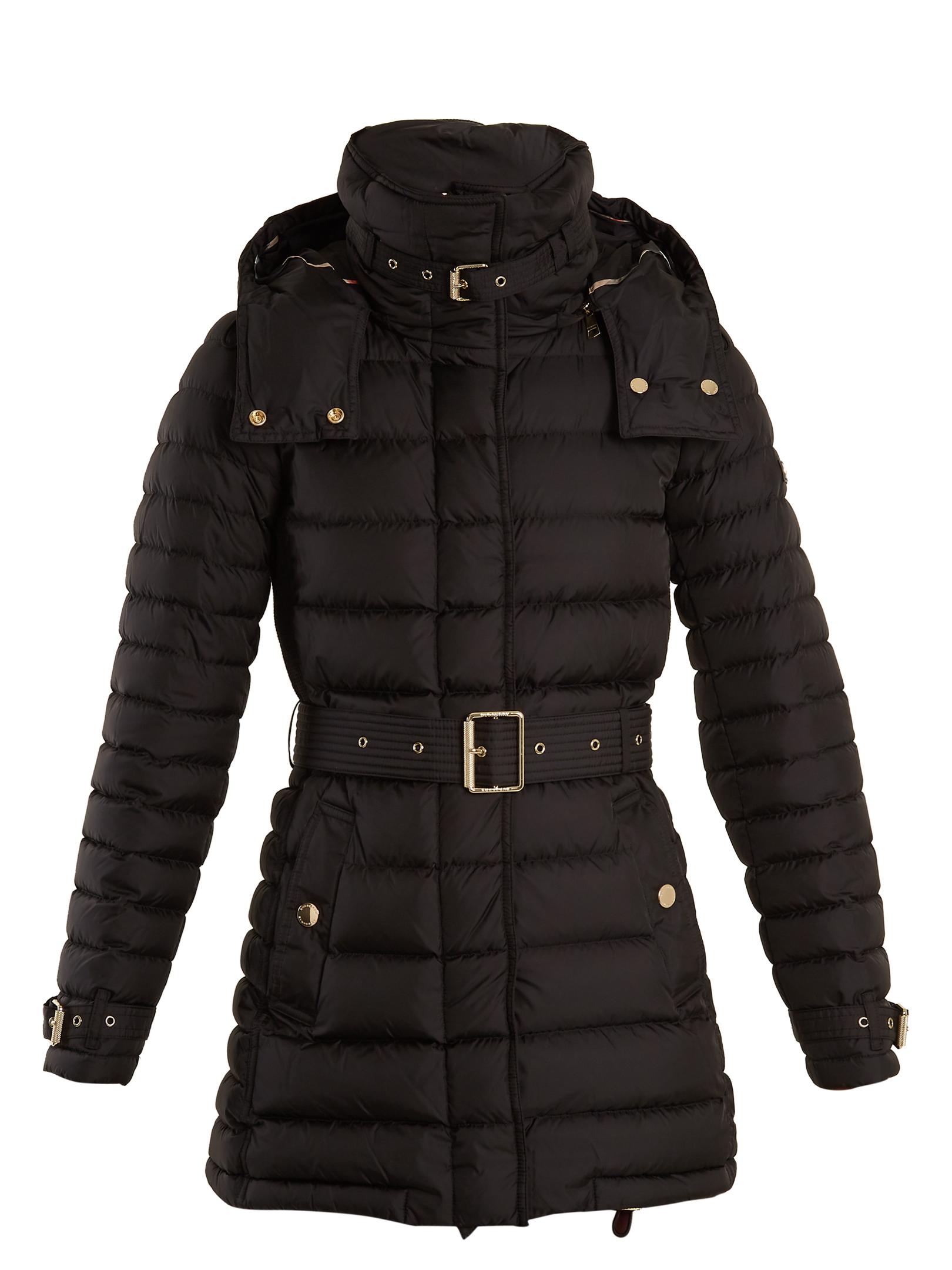 Burberry Harrowden Belted Quilted Down Coat in Black | Lyst