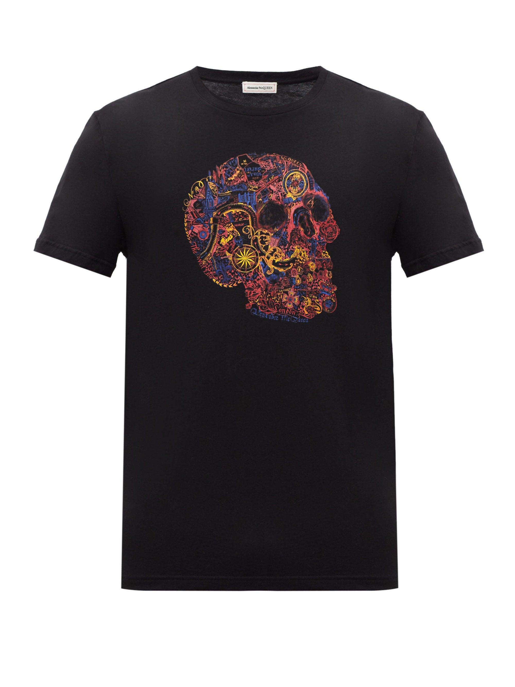 Alexander McQueen Denim Floral Skull-print Cotton-jersey T-shirt in ...