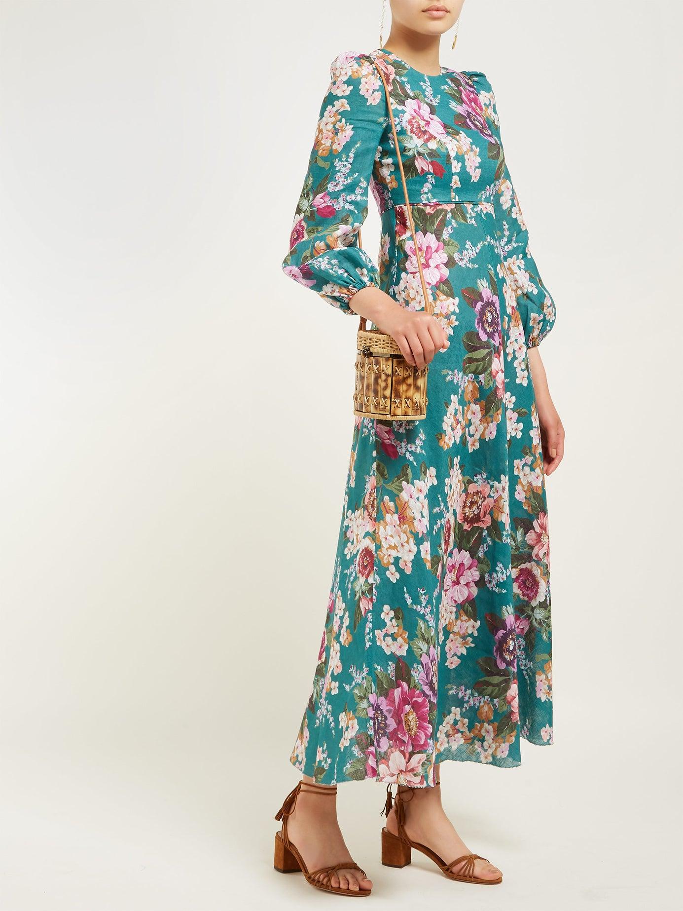 Zimmermann Allia Floralprint Linen Dress in Emerald (Green) Lyst