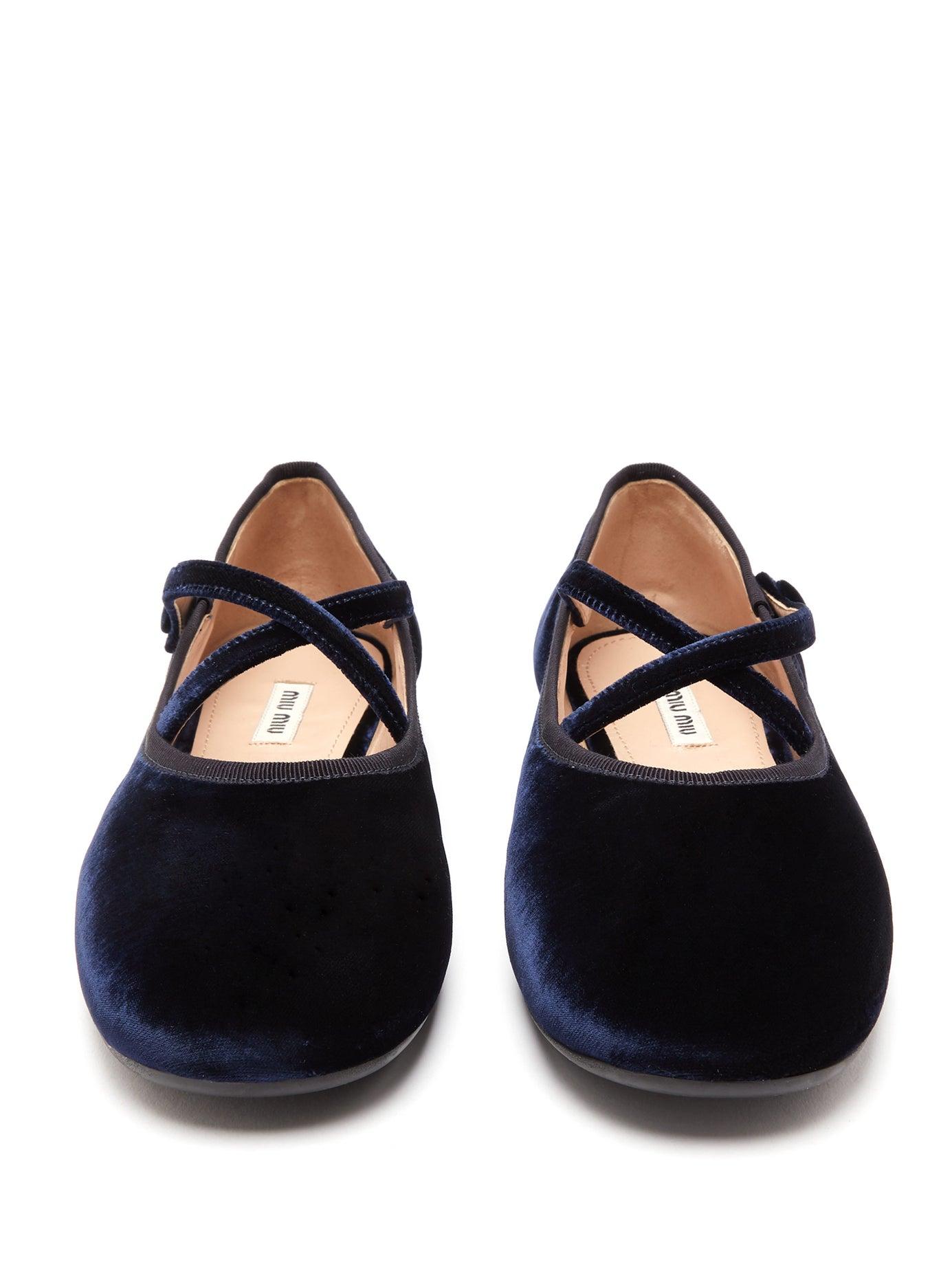 Miu Miu Crossstrap Velvet Ballet Pumps in Navy (Blue) Lyst