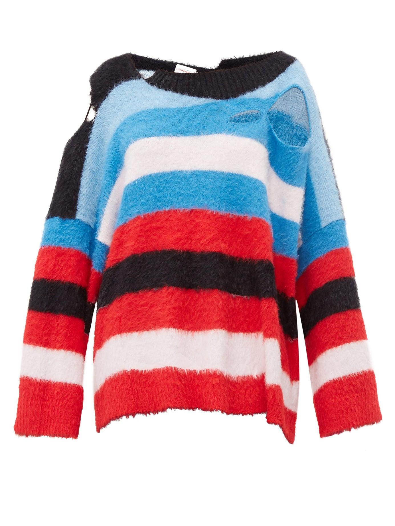 Charles Jeffrey Distressed Intarsia-striped Sweater in Blue | Lyst