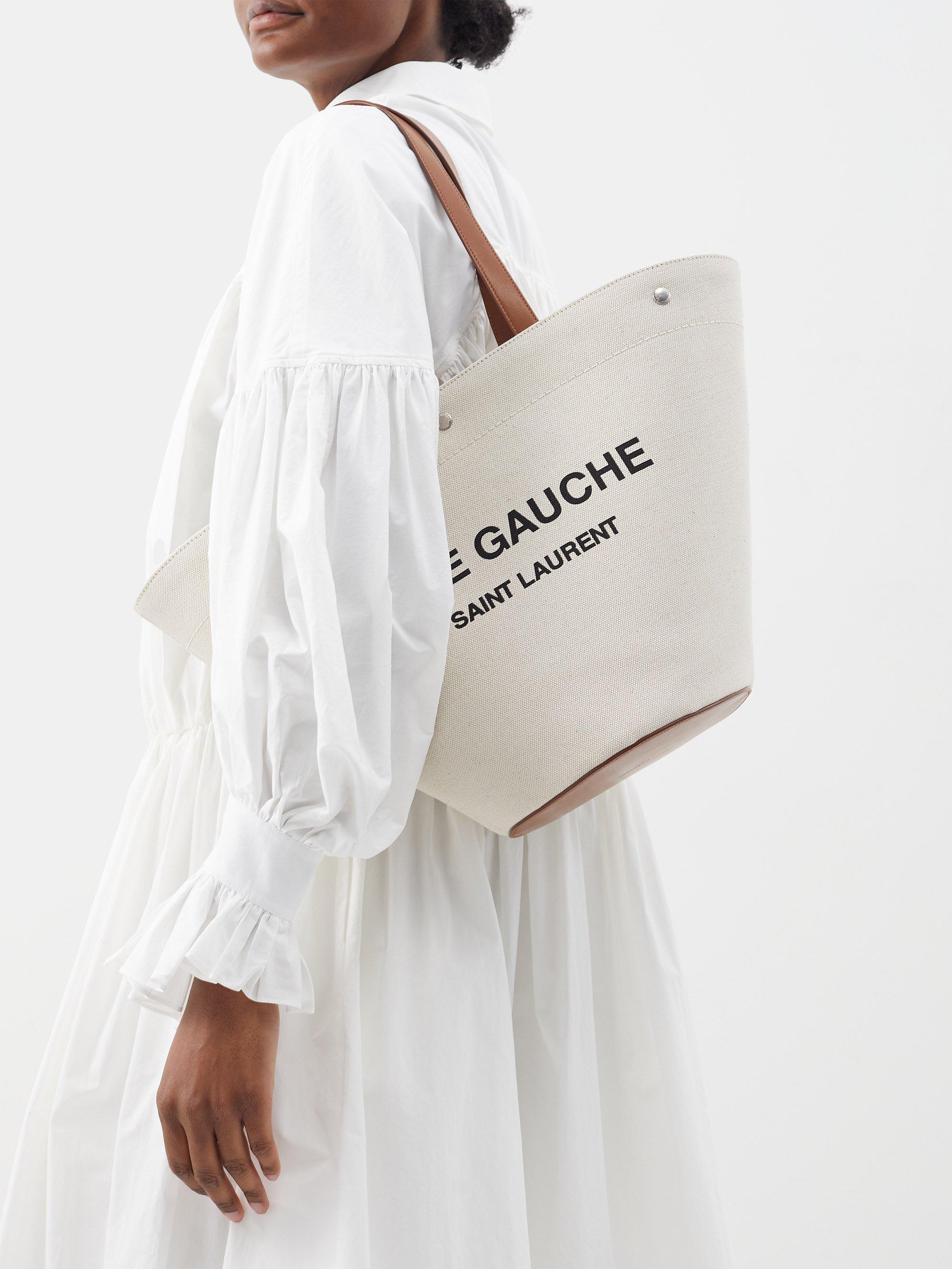 Saint Laurent Rive Gauche Leather-trim Canvas Tote Bag in White