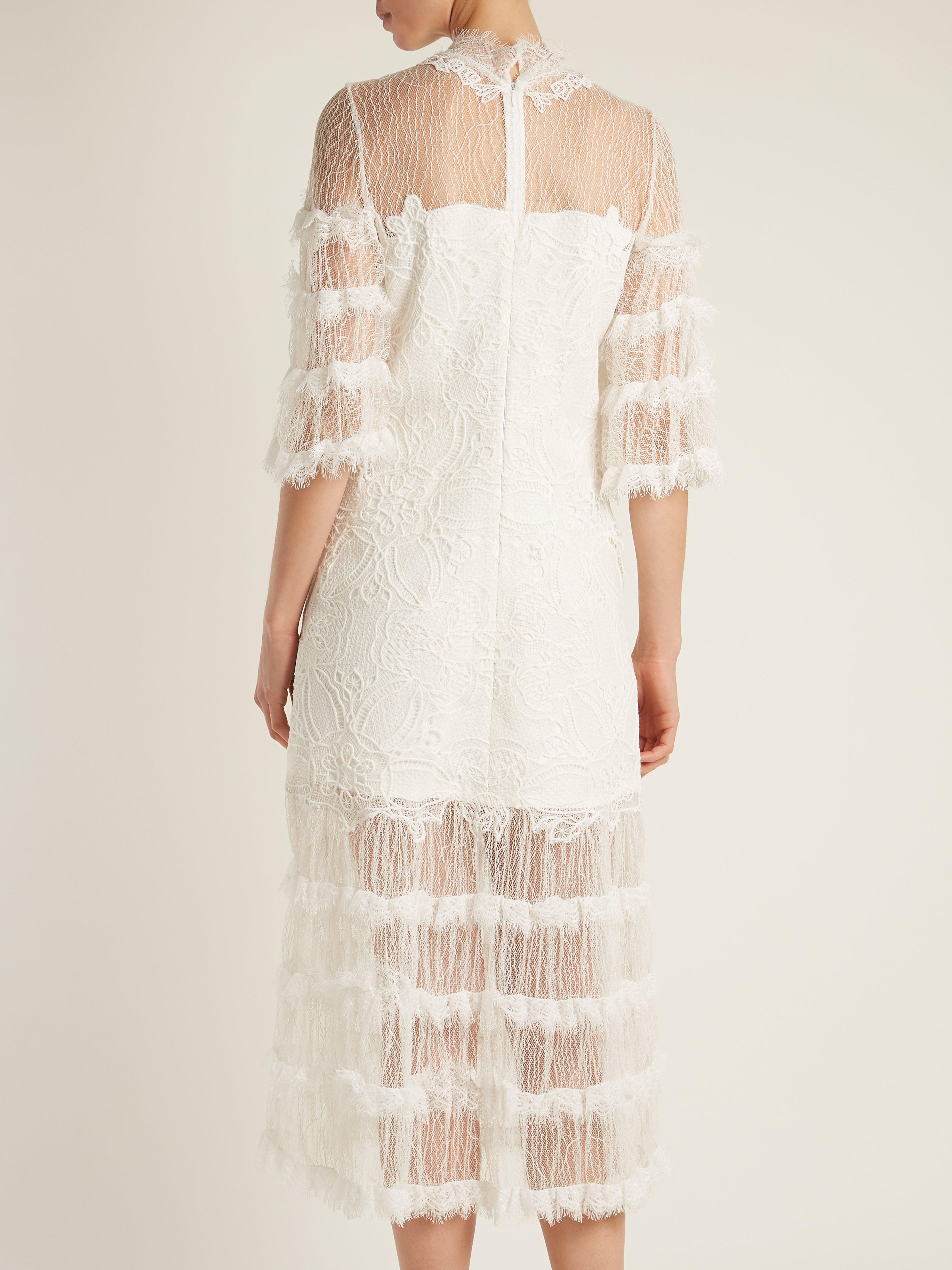 Jonathan Simkhai Contrast-panel Tiered Lace Dress in White - Lyst