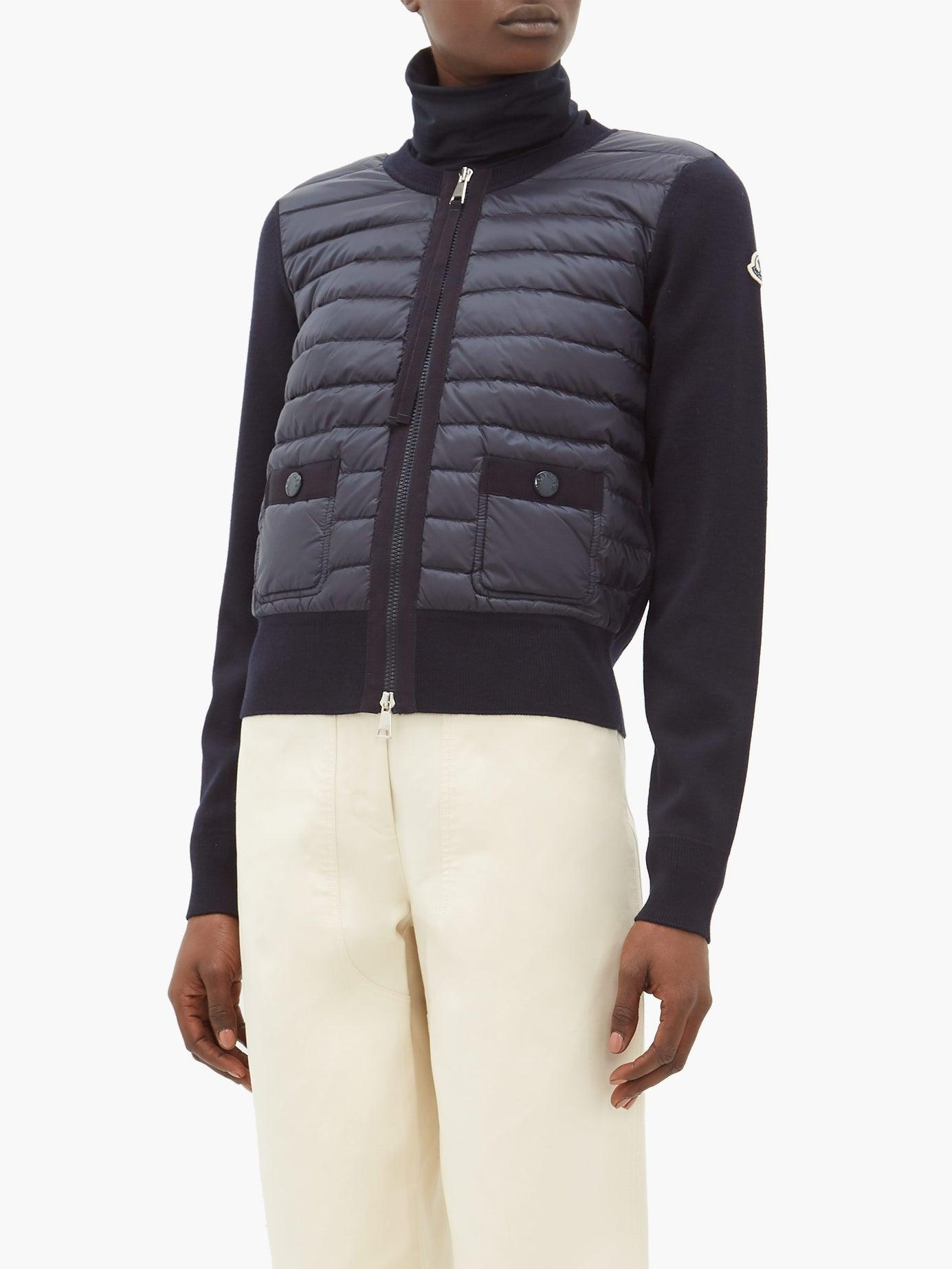 Moncler Knit-sleeve Quilted-down Panel Cardigan Jacket in Blue | Lyst