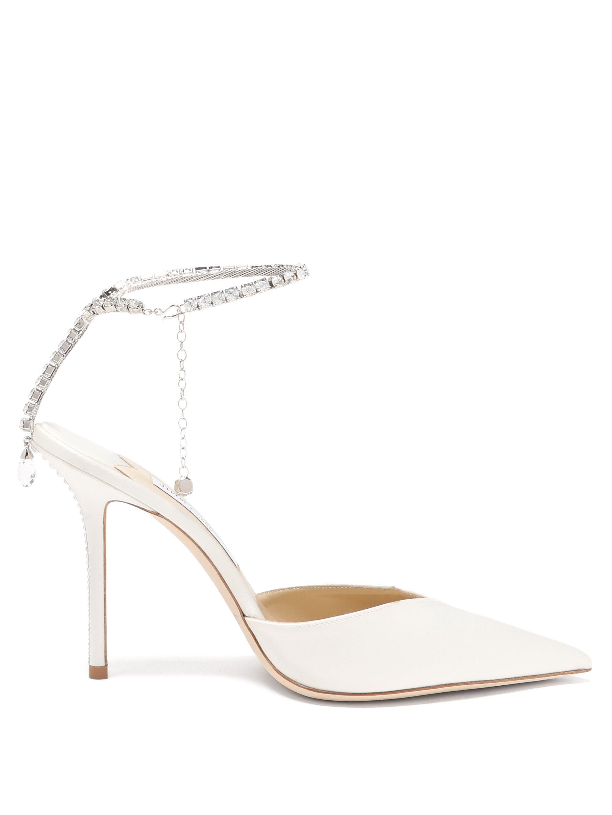 Jimmy Choo Saeda 100 Crystal-strap Leather Pumps in White | Lyst