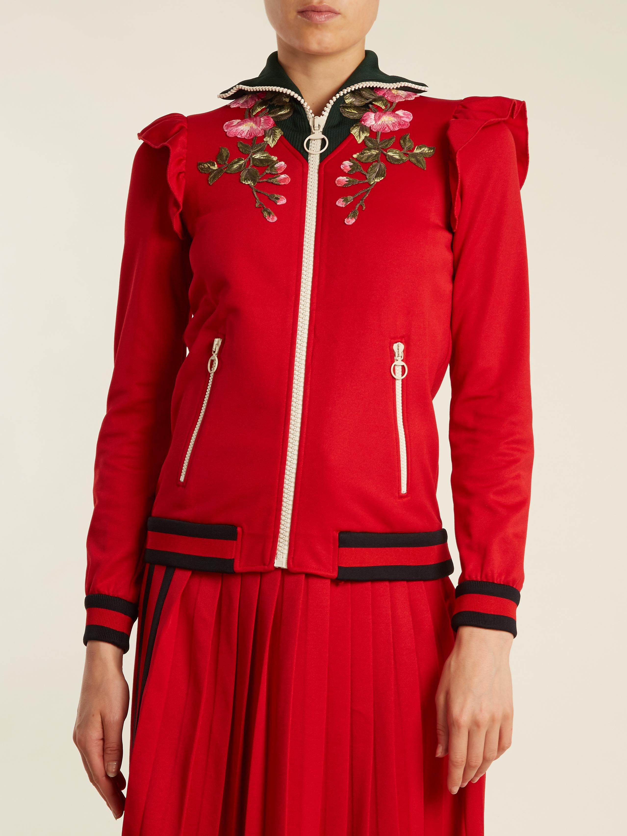 Lyst Gucci Ruffledshoulder striped Jersey Jacket in Red