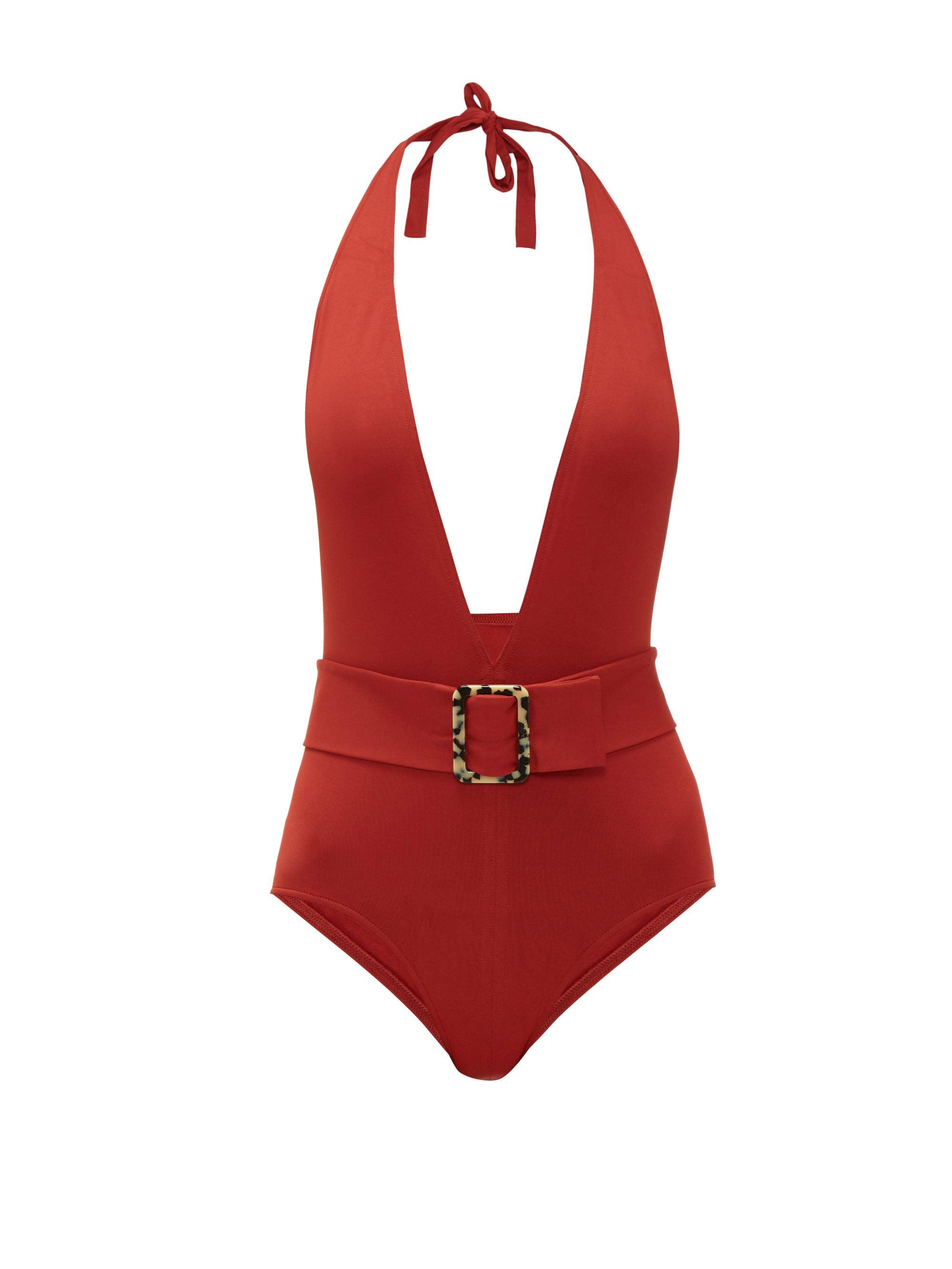 Eres Affairs Belted Halterneck Swimsuit in Red - Lyst