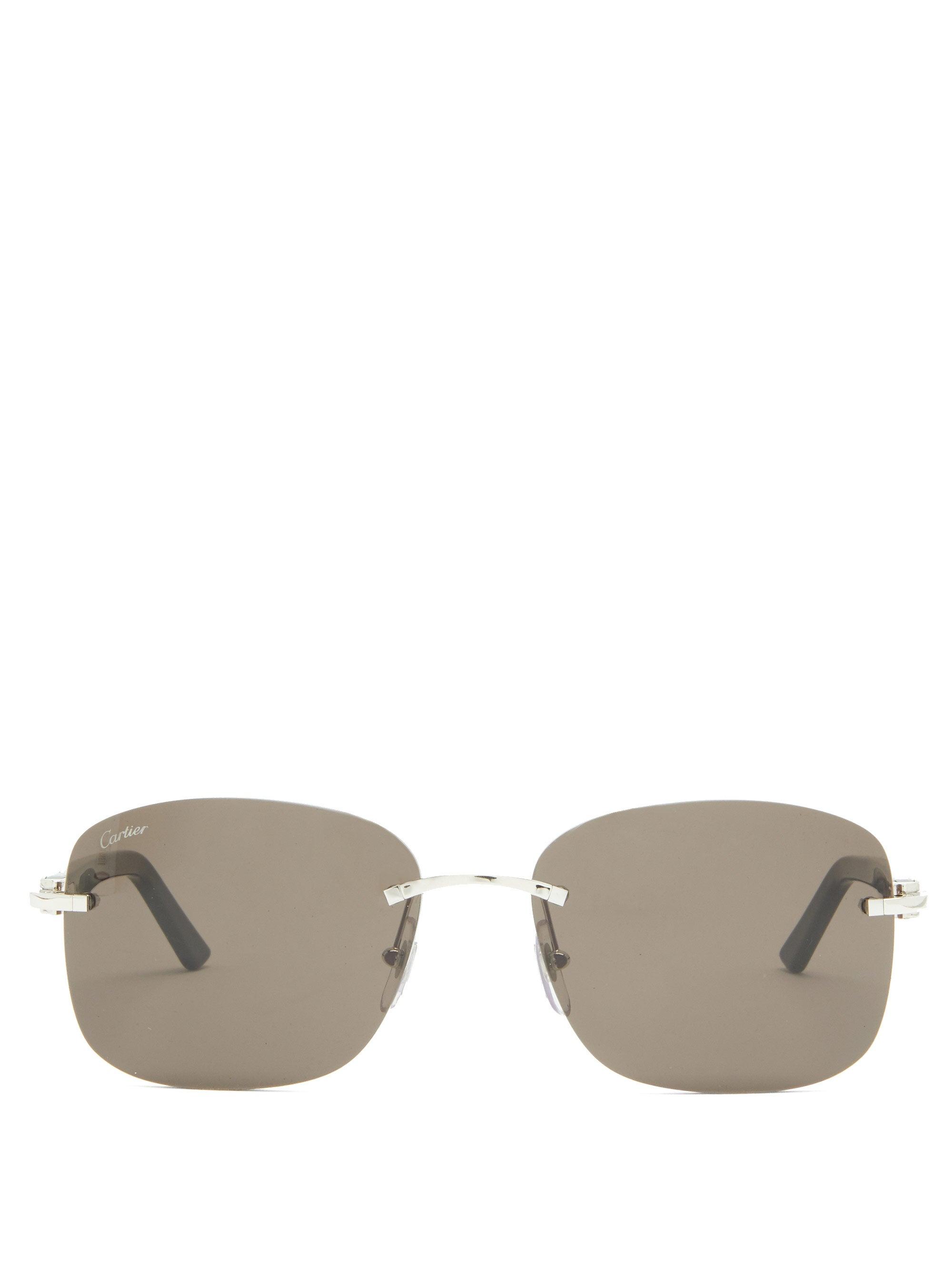 Cartier C Décor Rimless Square Acetate Sunglasses in Silver (Metallic ...