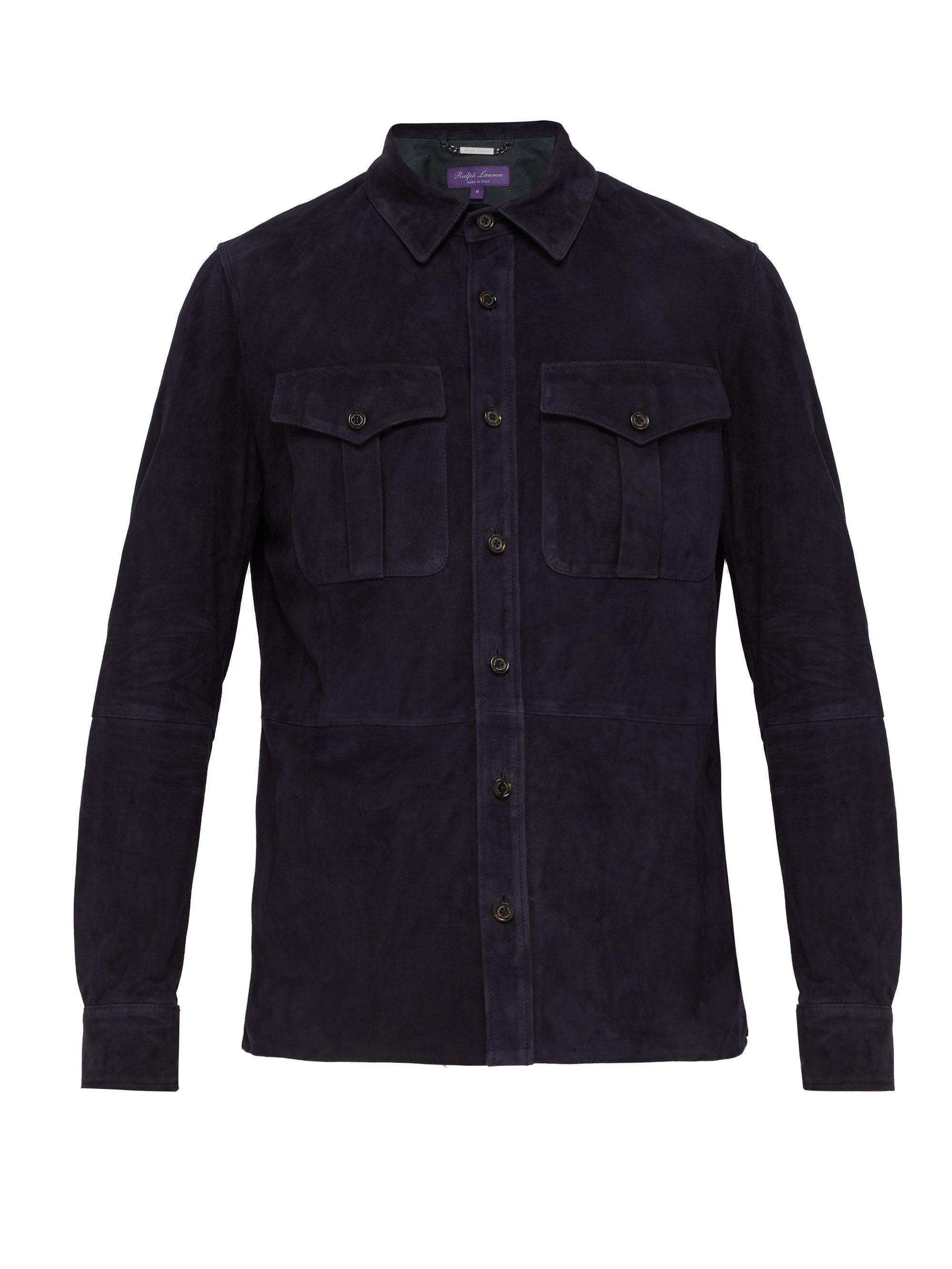 Ralph Lauren Purple Label Barron Suede Overshirt in Blue for Men | Lyst