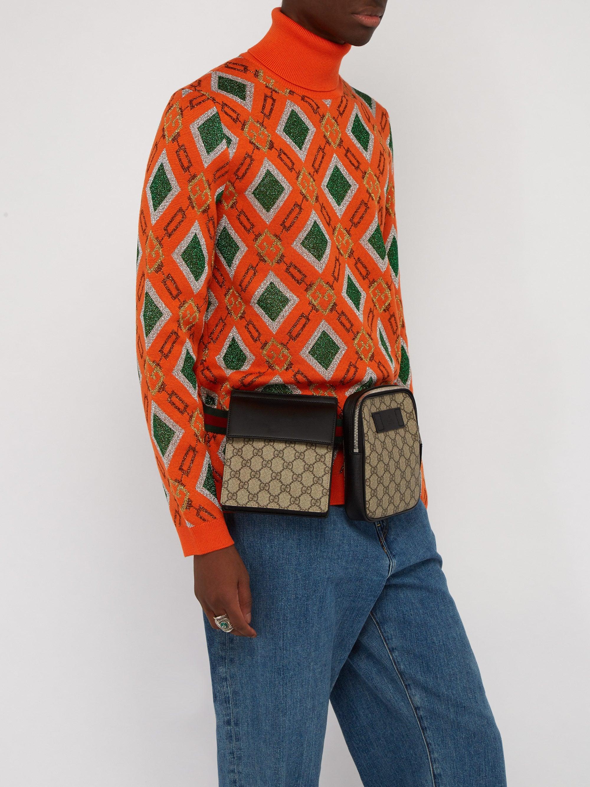 Gucci GG Supreme Web-striped Belt Bag in Natural for Men | Lyst