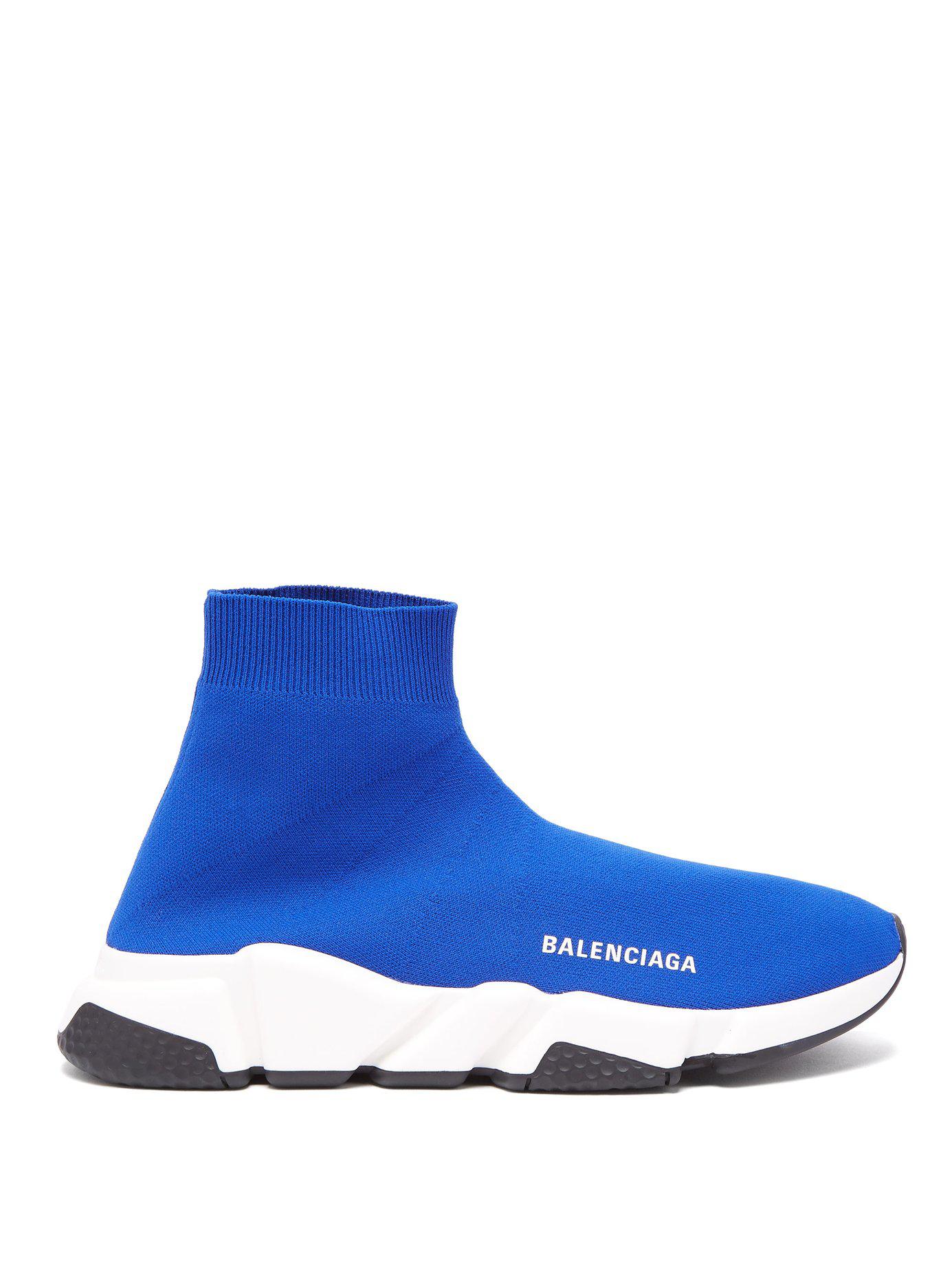 Balenciaga Blue And White Speed Sock Sneakers | Lyst