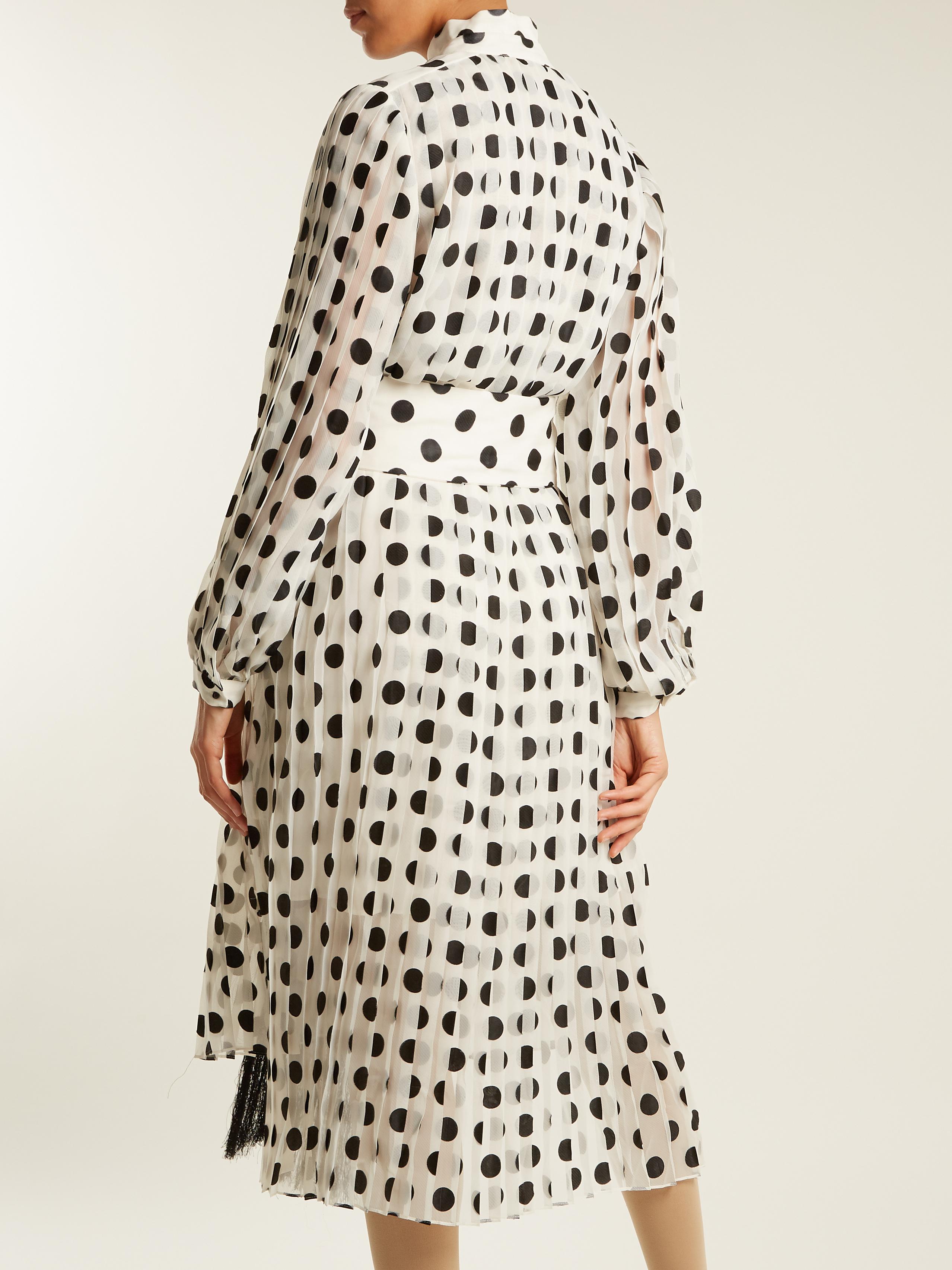 Zimmermann Chiffon Rife Highneck Pleated Polkadot Dress in Black