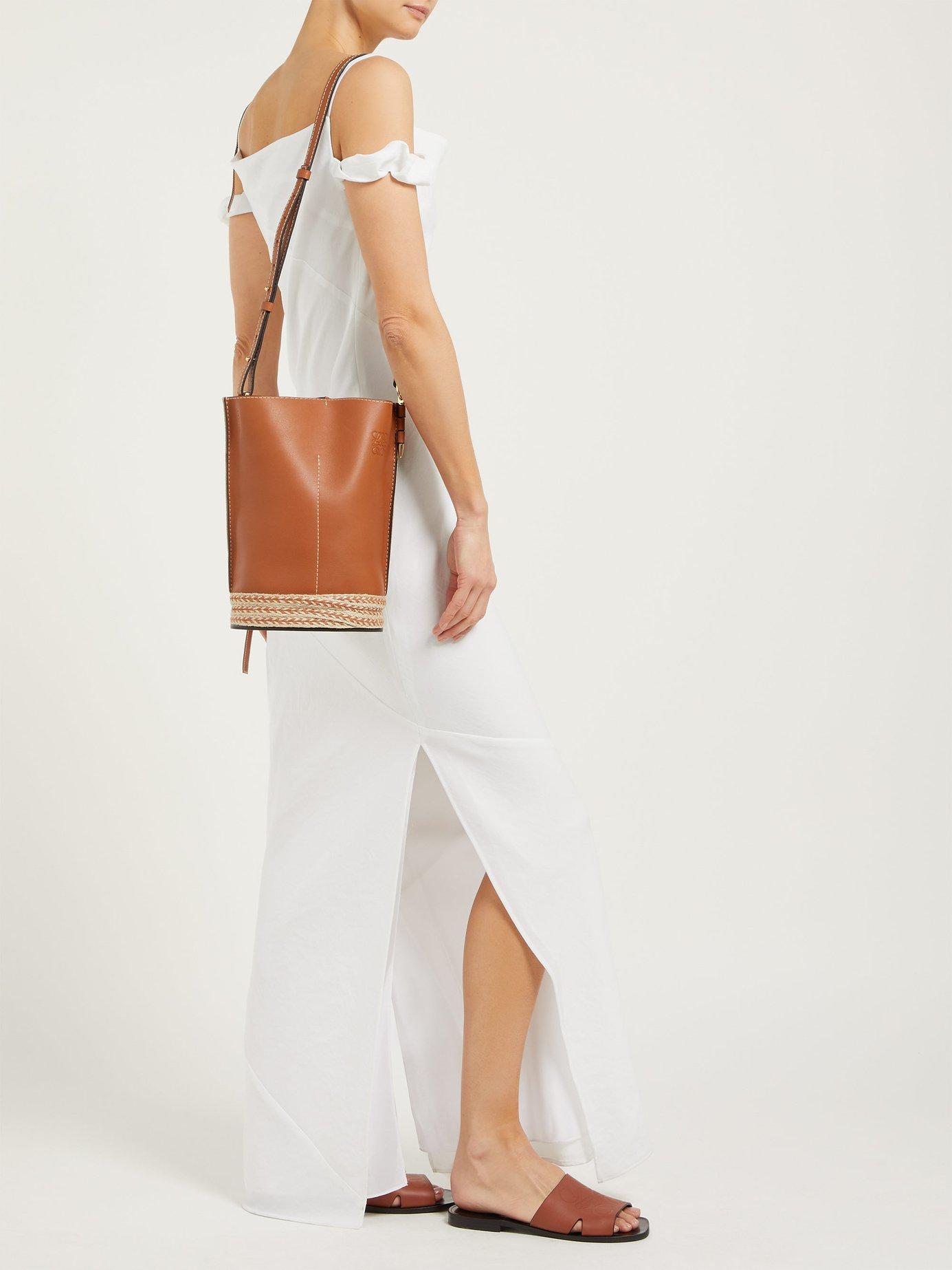 Loewe Gate Leather And Linen Bucket Bag in Brown - Lyst