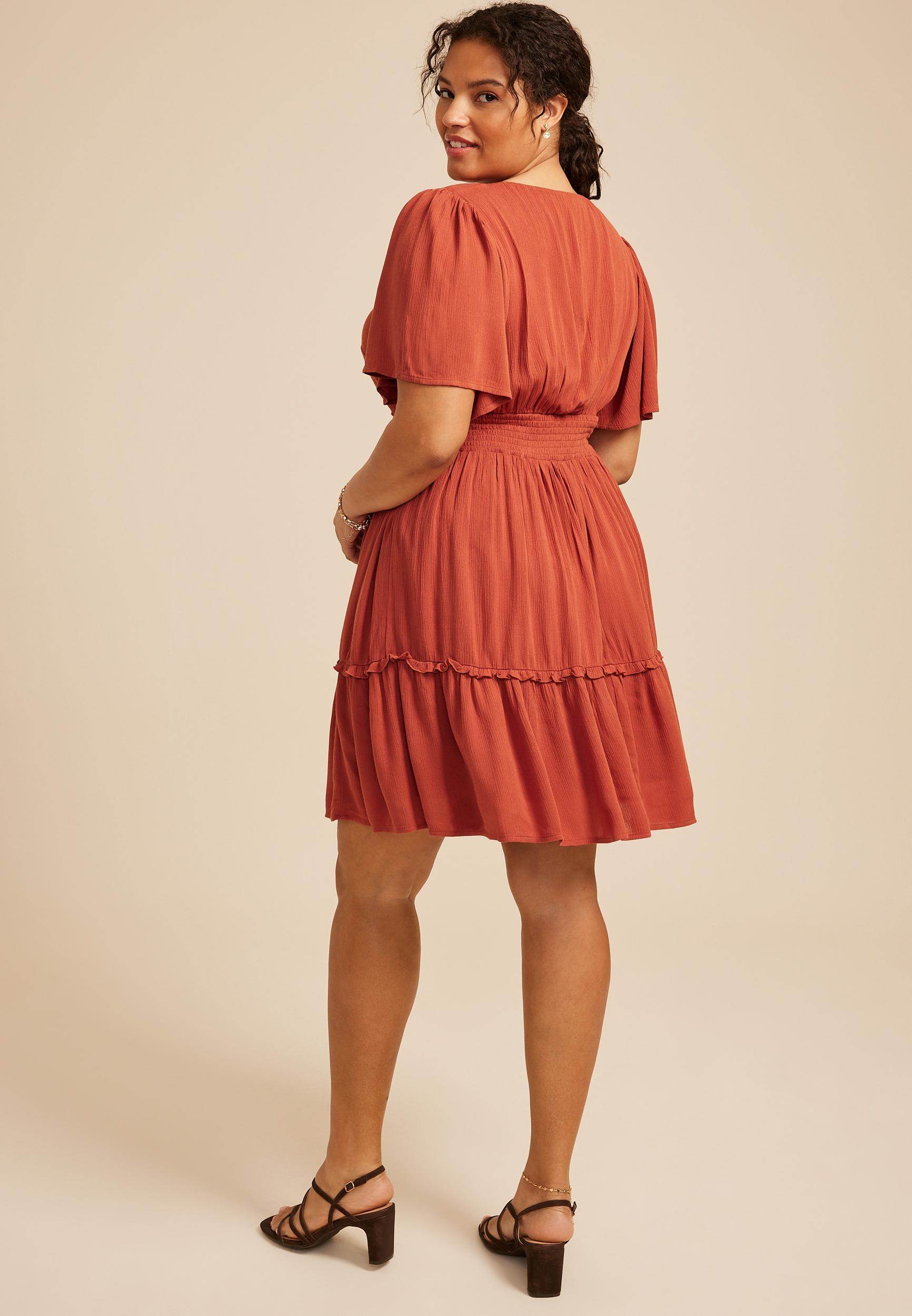 open lace back dress Orange Dress Casual Midi Maurices, Size S