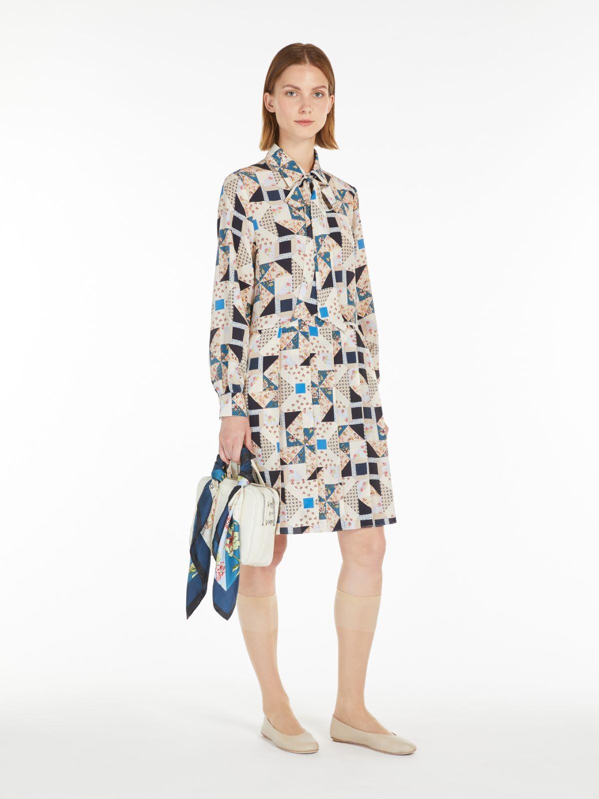 ワンピース MAX MARA PRINTED SILK MANNA SHIRT DRESS Max Mara Shirt dress MANNA in silk with ruffles in white/ cognac