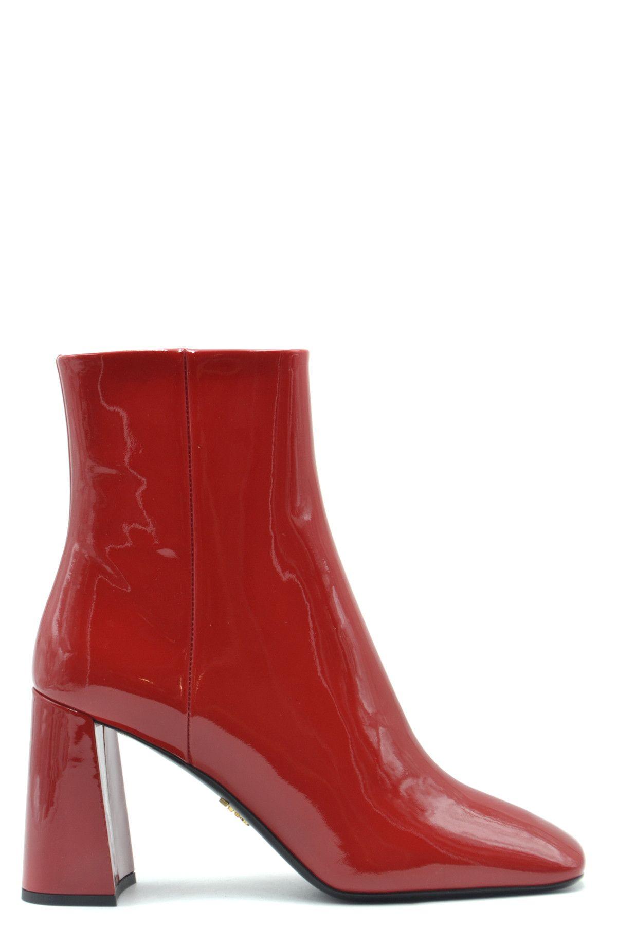 Prada Women's Leather Heel Ankle Boots Booties in Red - Save 57% - Lyst