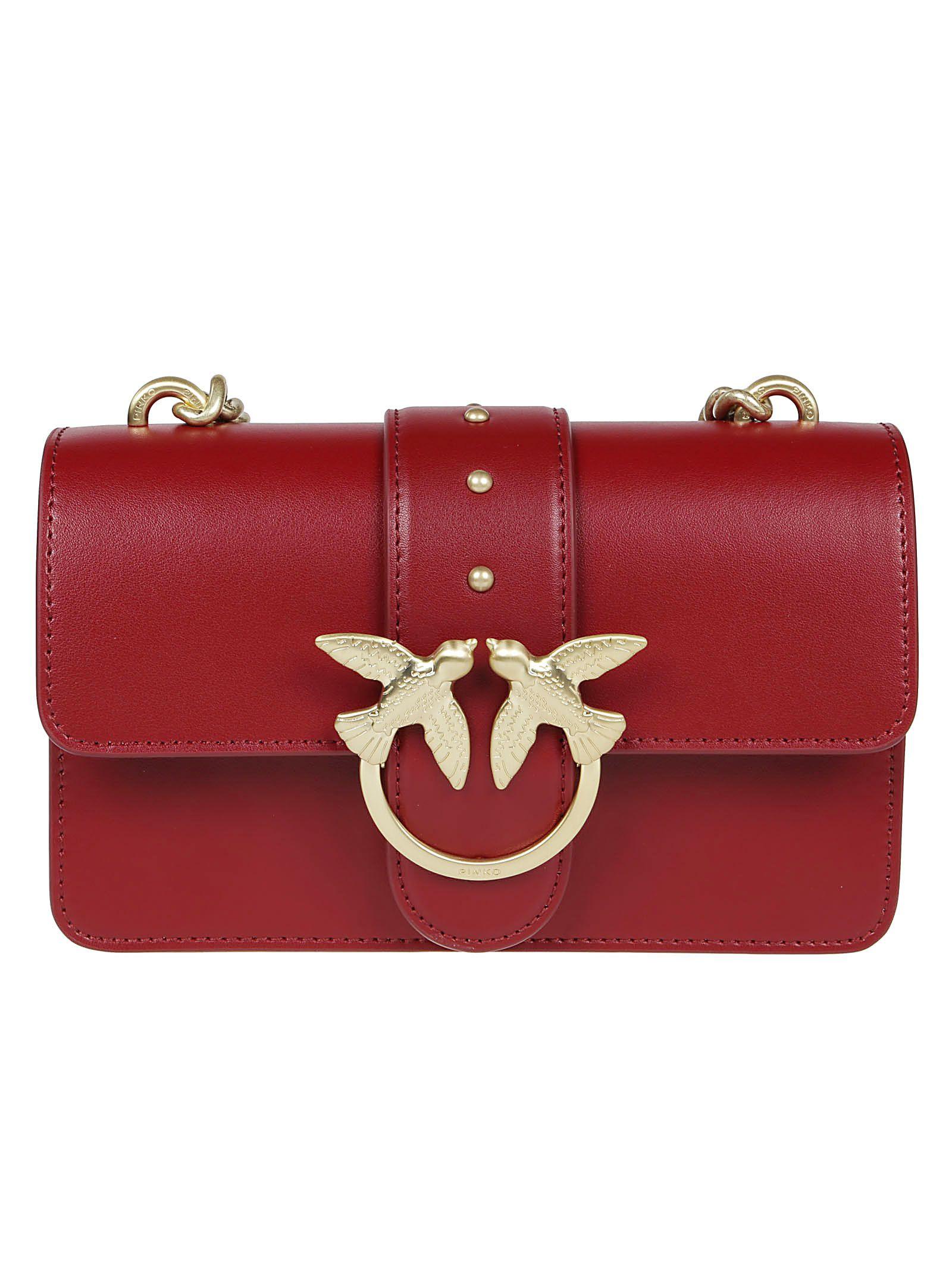 Pinko Leather Mini Love Simply Chain Shoulder Bag in Burgundy (Red