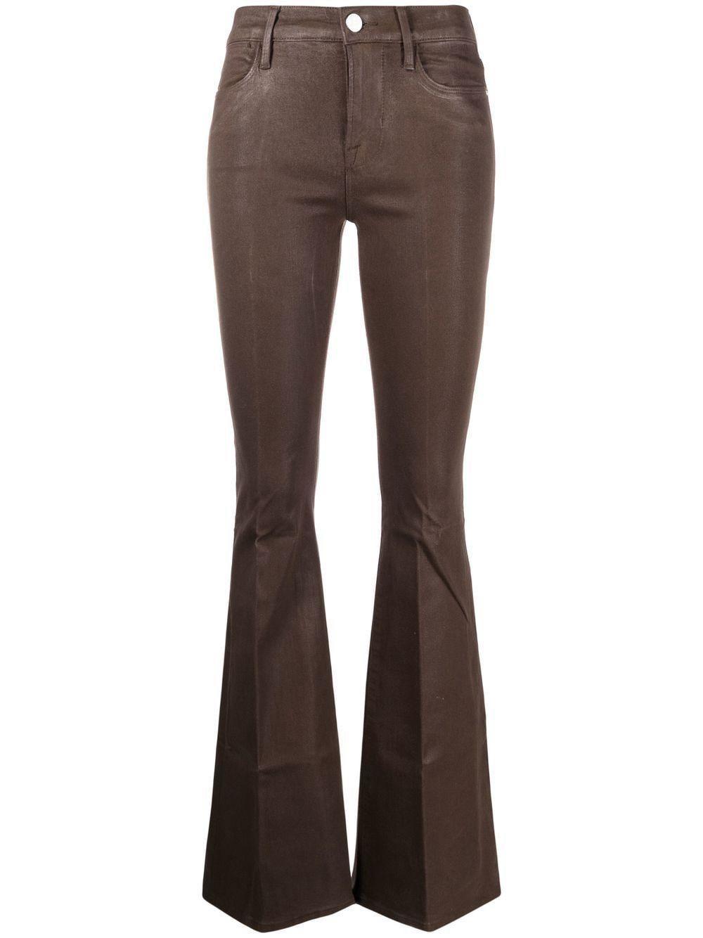 FRAME Flared Lowrise Jeans in Brown Lyst