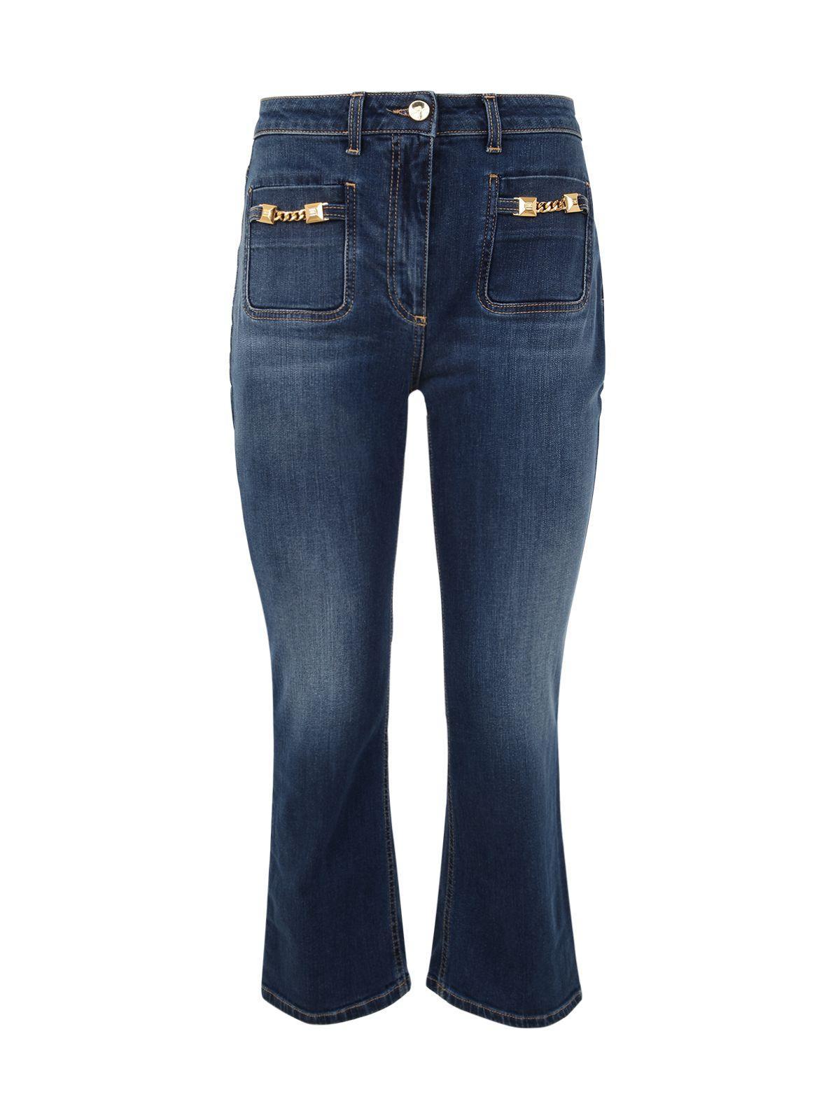 Elisabetta Franchi Cropped Flare Jeans in Blue | Lyst
