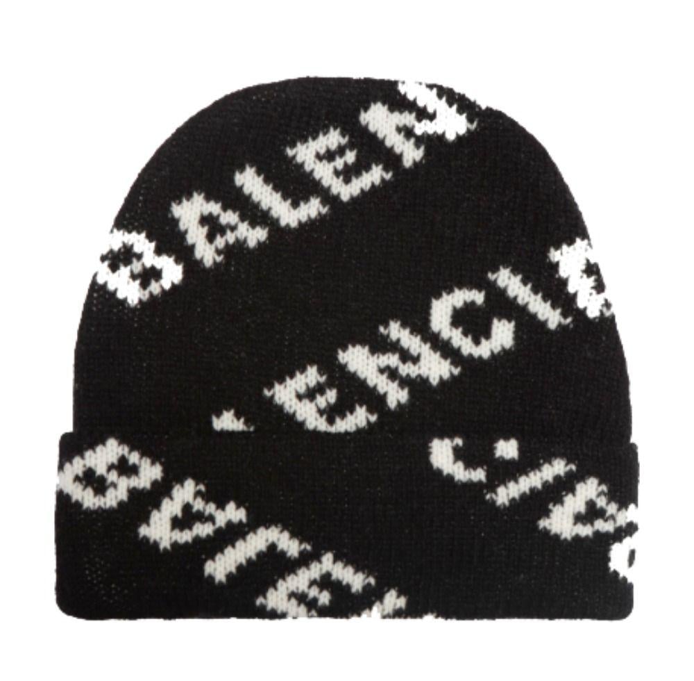 Balenciaga Wool Jacquard Logo Beanie in Black for Men - Lyst