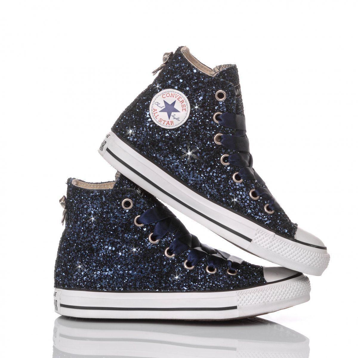 Converse Glitter Hi Top Sneakers in Blue | Lyst