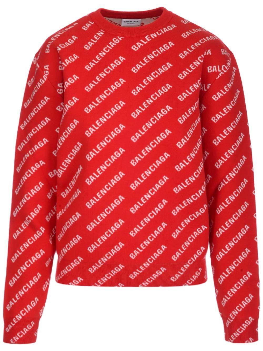 Balenciaga All-over Logo Crew-neck Sweater in Red | Lyst