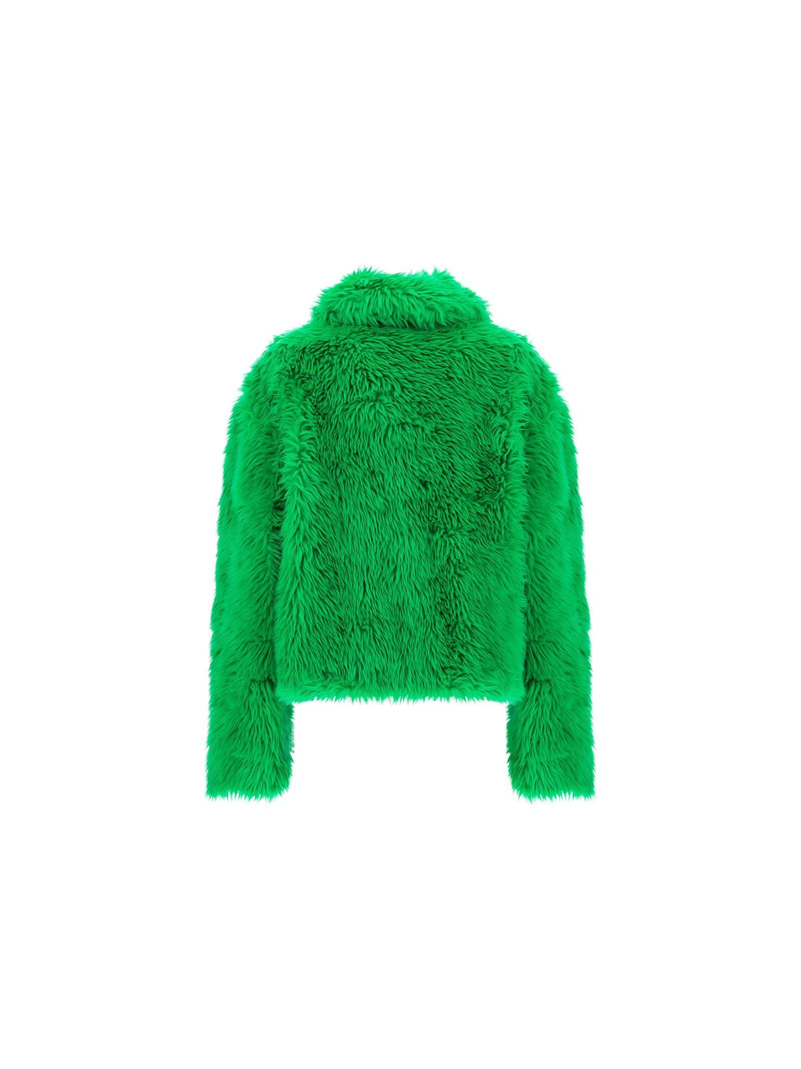 MSGM Zip-up Faux-fur Jacket in Green | Lyst