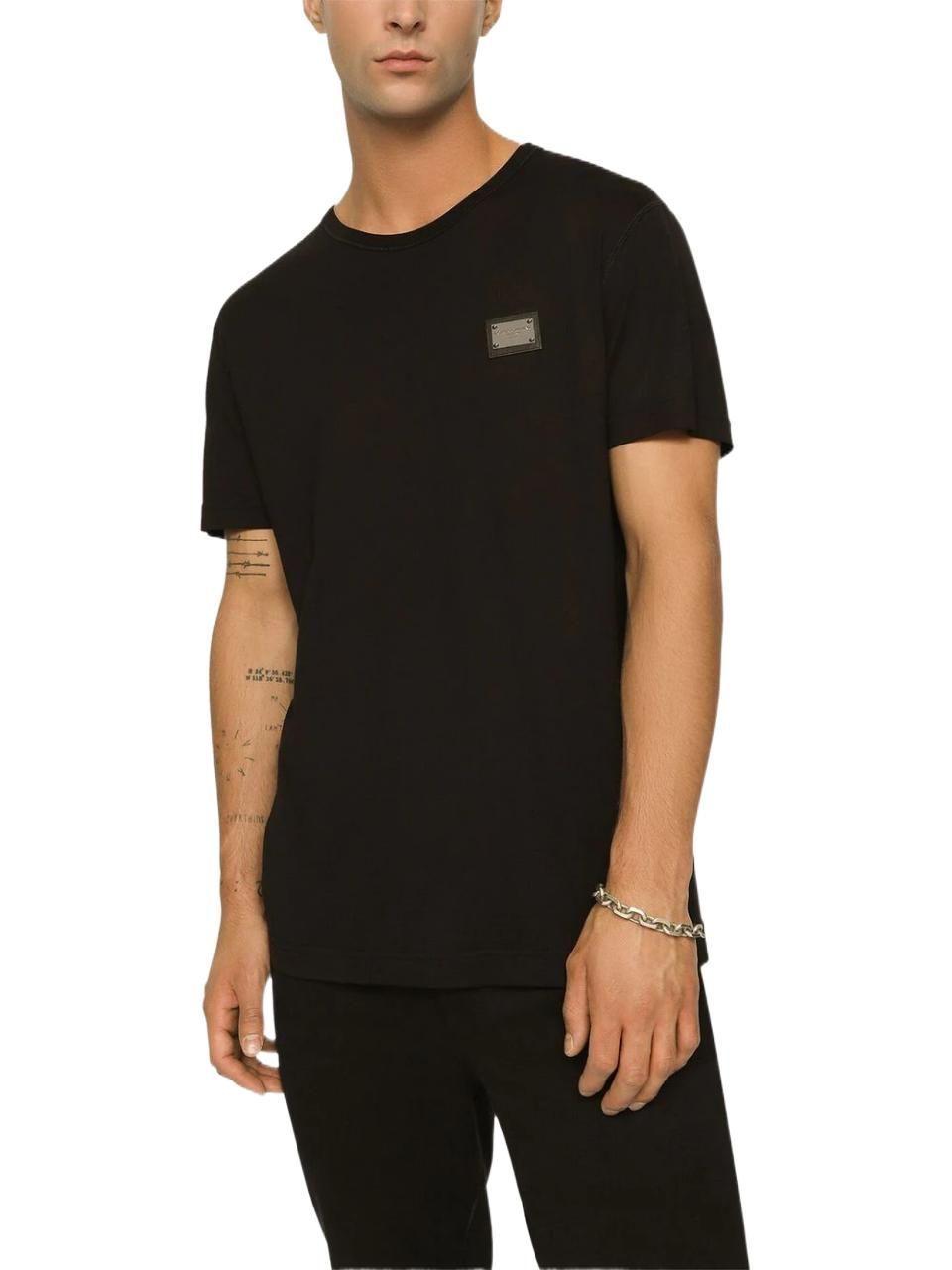 Dolce & Gabbana Cotton T-shirt With Branded Tag in Black for Men | Lyst