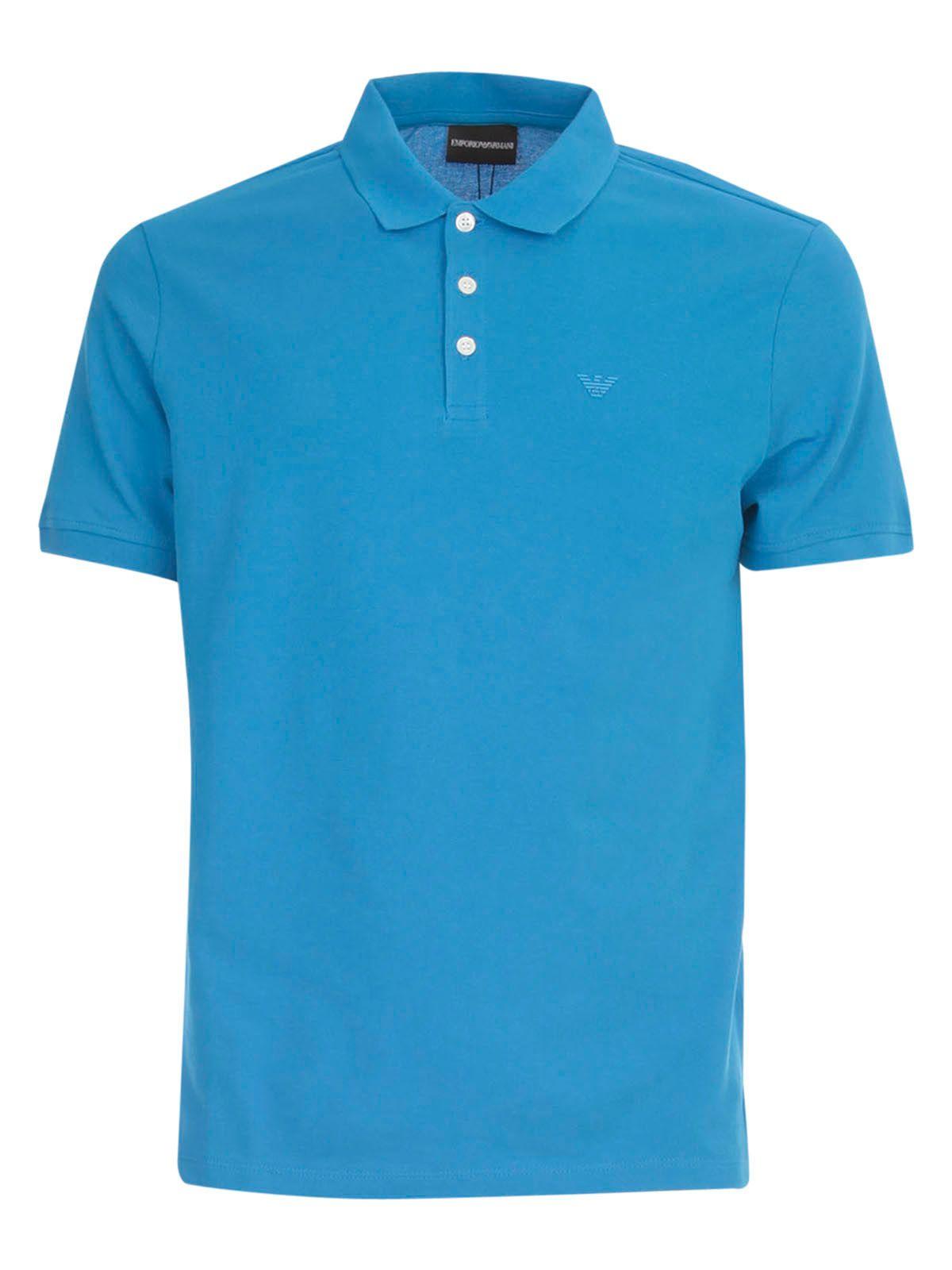 Emporio Armani Light Blue Cotton Polo Shirt for Men - Lyst