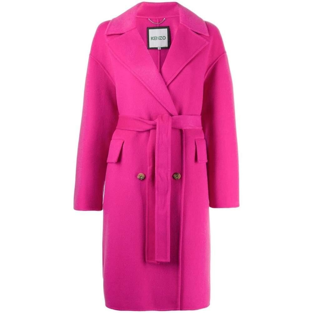 KENZO Wool Coat With Belt in Pink 