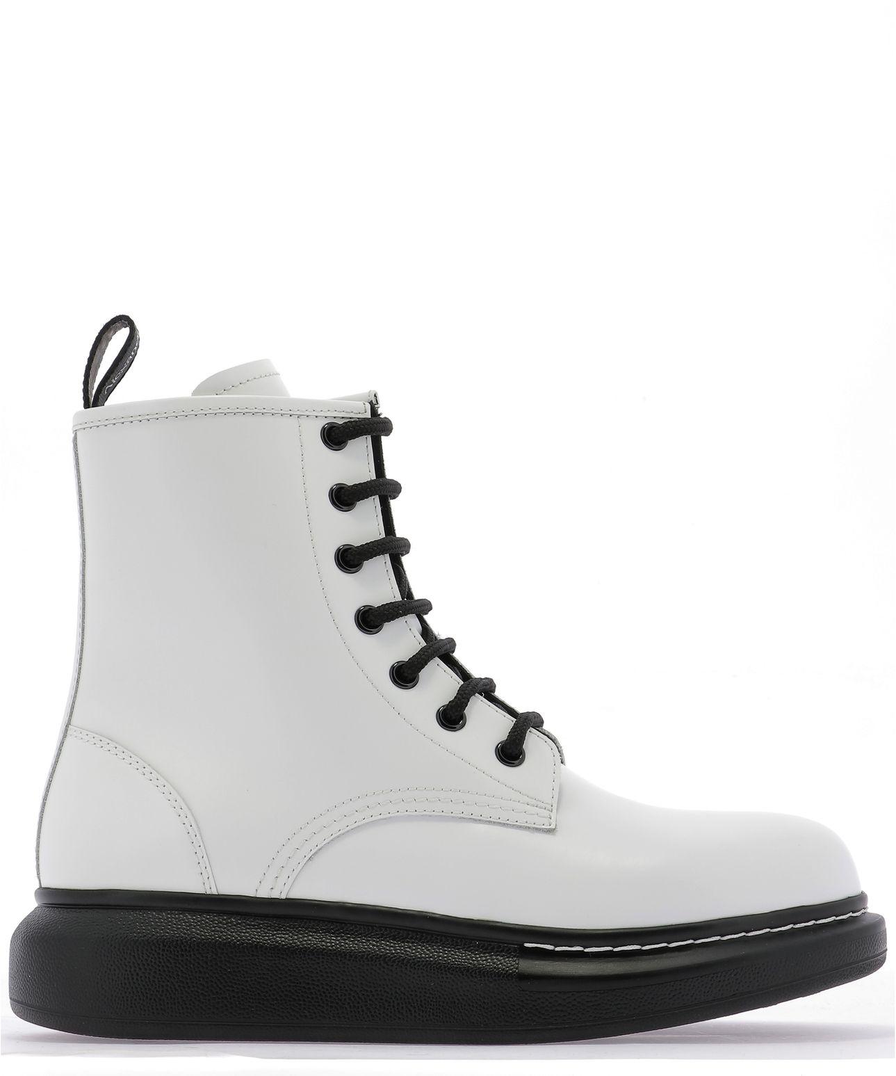Alexander McQueen Leather Ankle Boots in White - Lyst