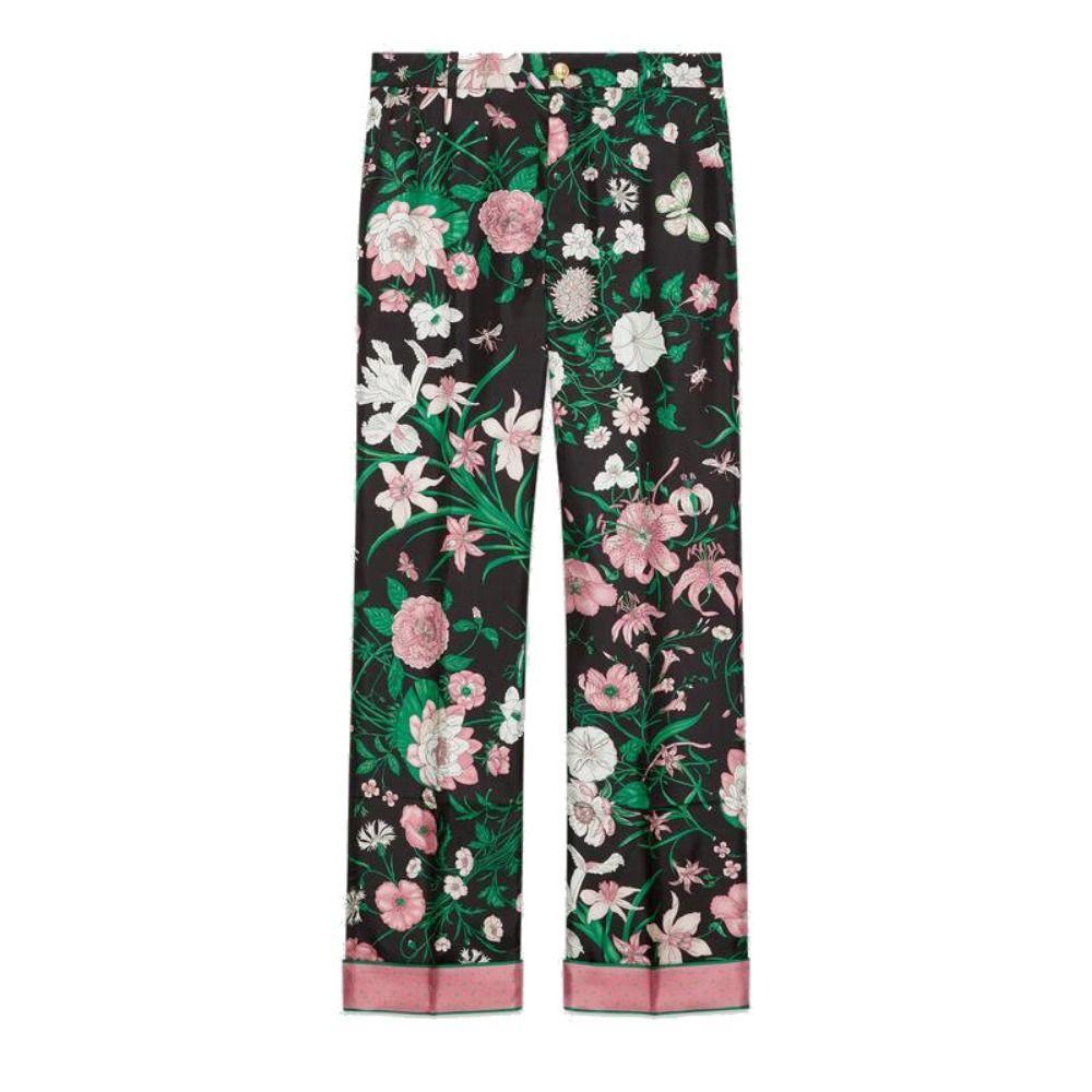 floral silk trousers