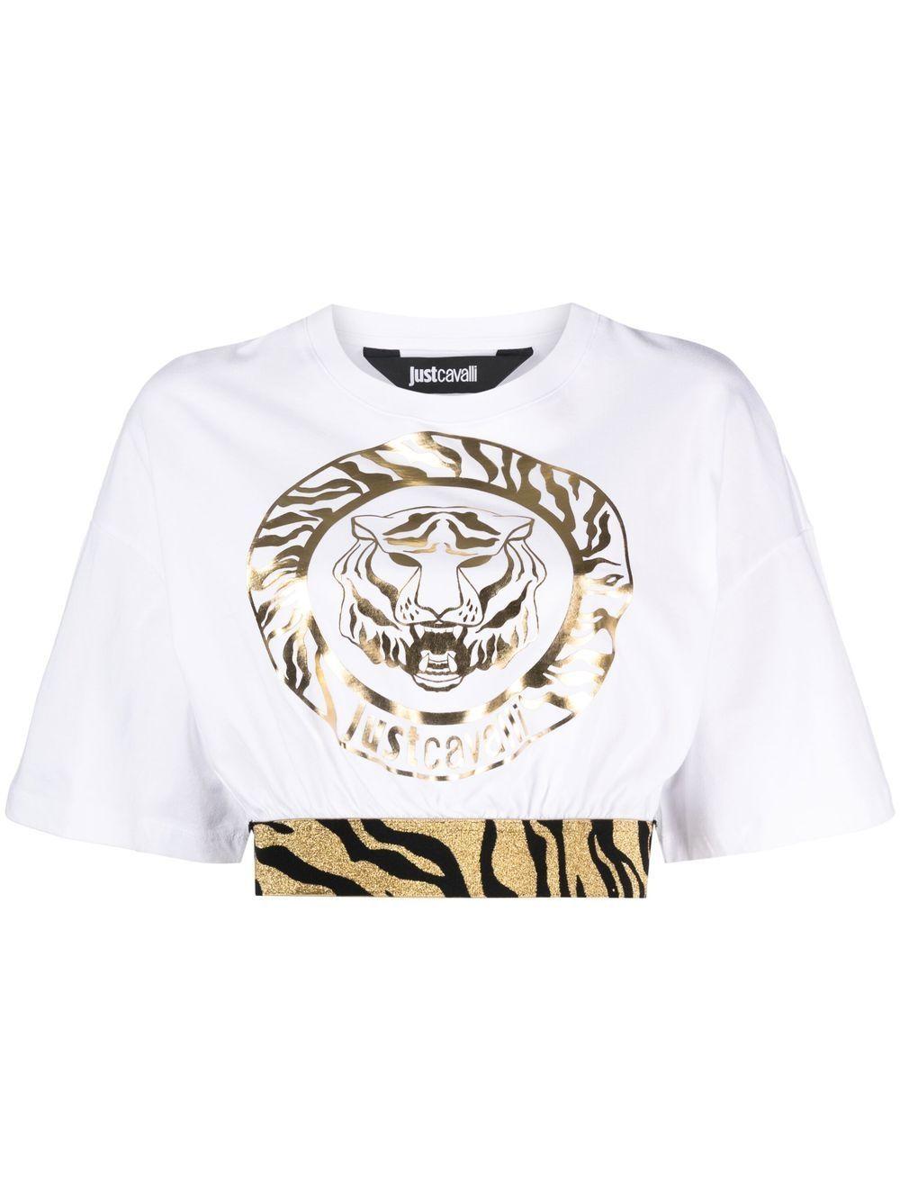 Just Cavalli Logo-print Cropped T-shirt in White | Lyst Canada