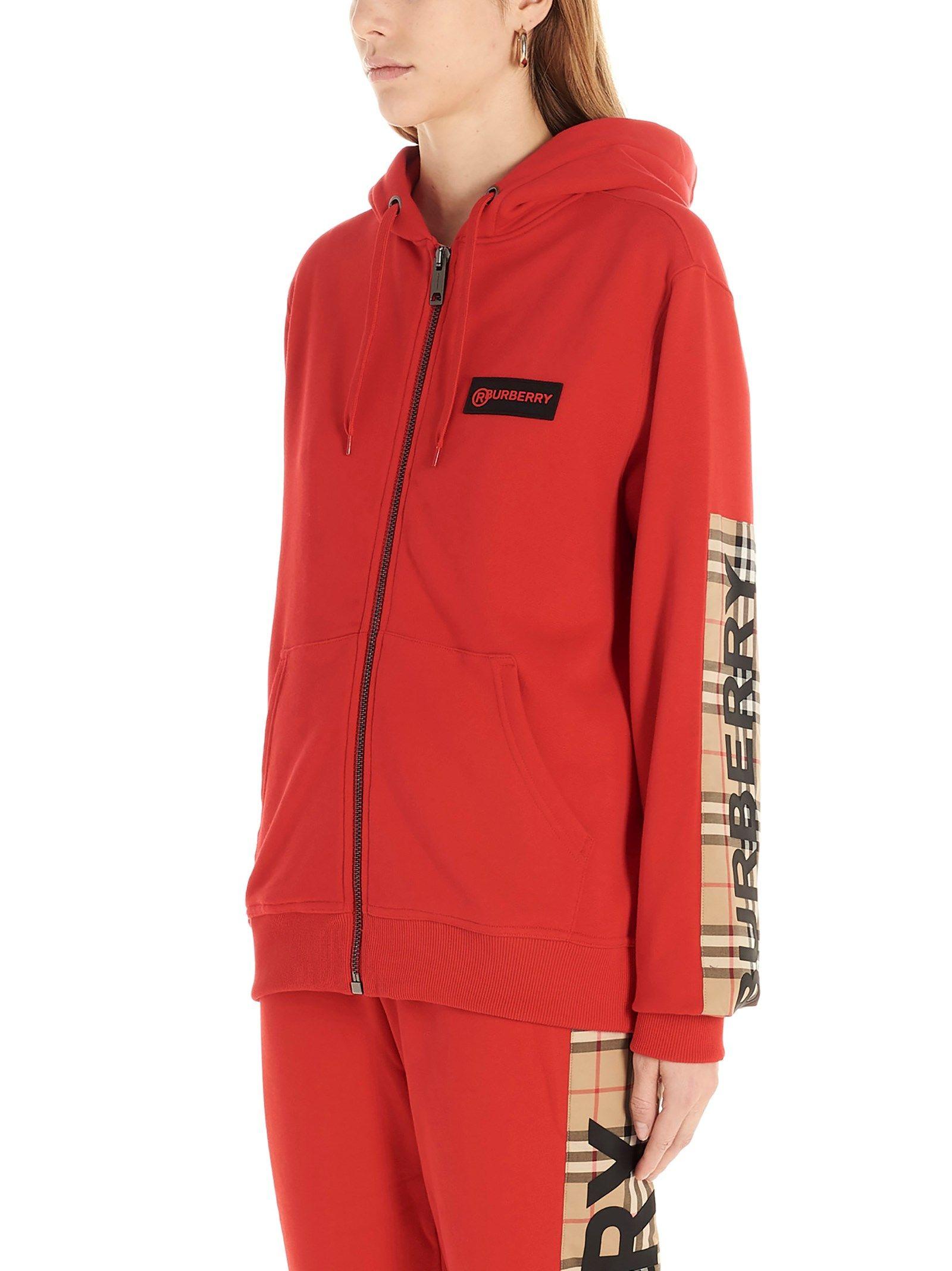 Burberry Vintage Check Zipped Hoodie in Red | Lyst